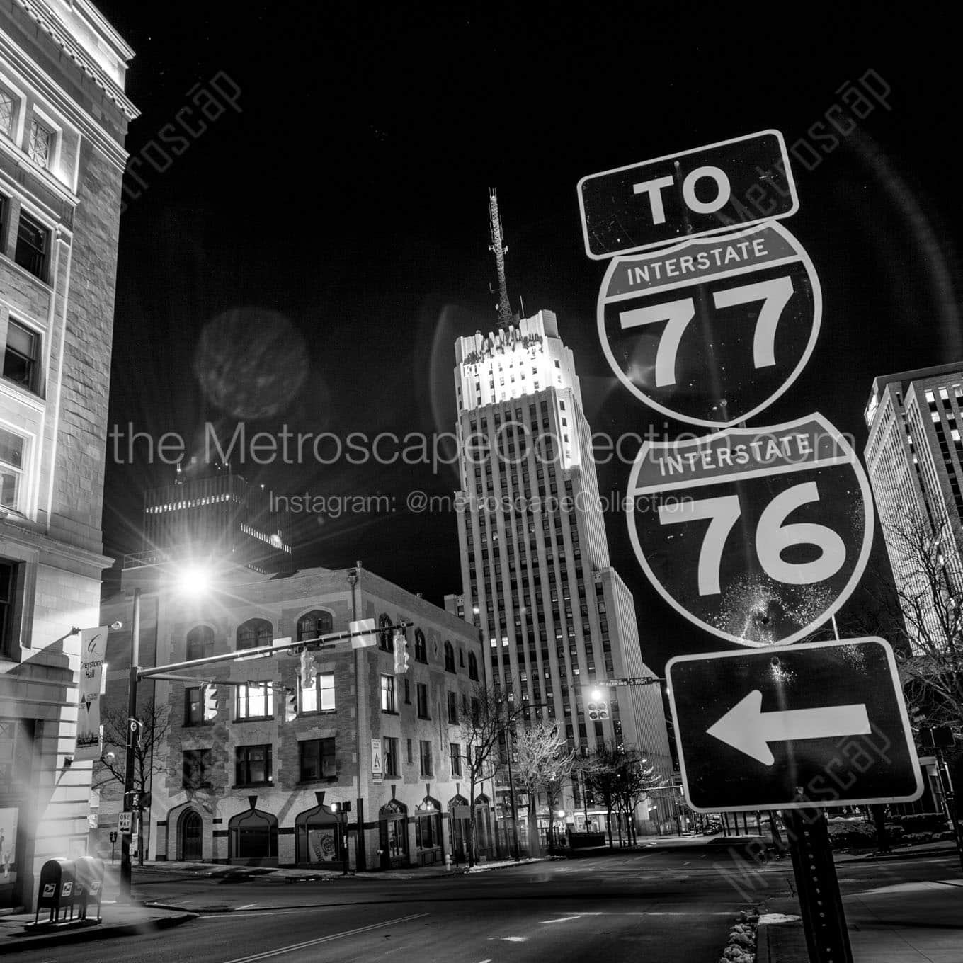 downtown akron ohio Black & White Wall Art