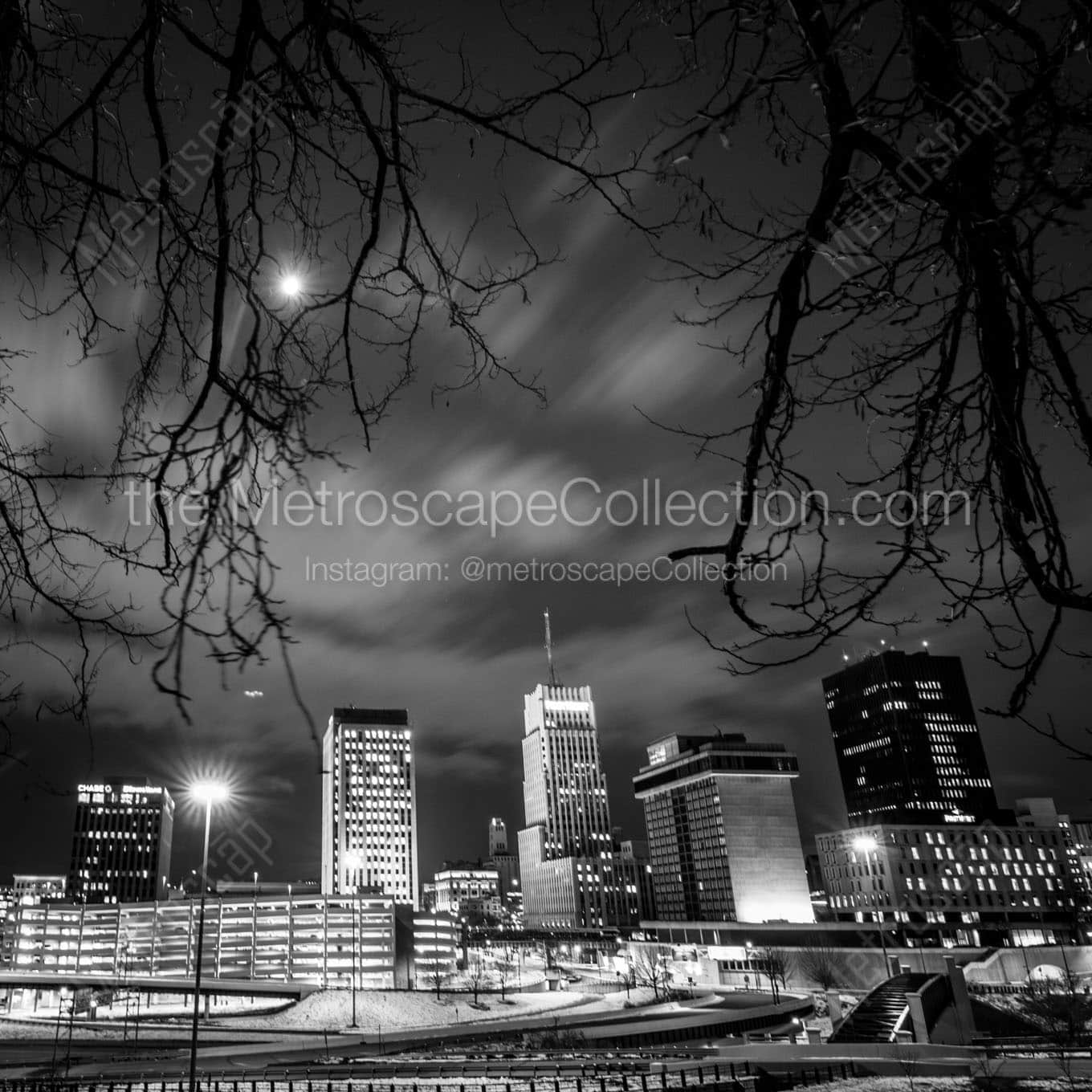 downtown akron skyline Black & White Wall Art