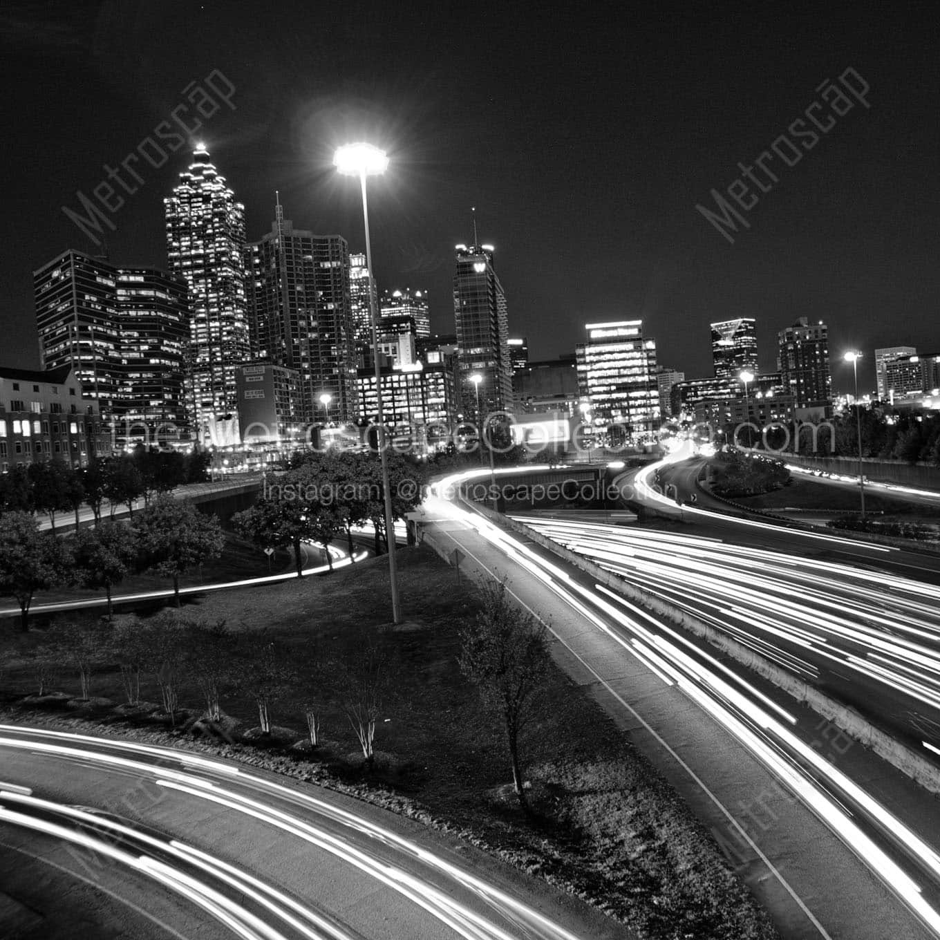 downtown atlanta skyline Black & White Wall Art