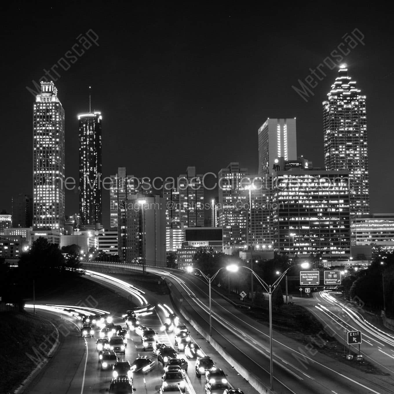 downtown atlanta skyline Black & White Wall Art