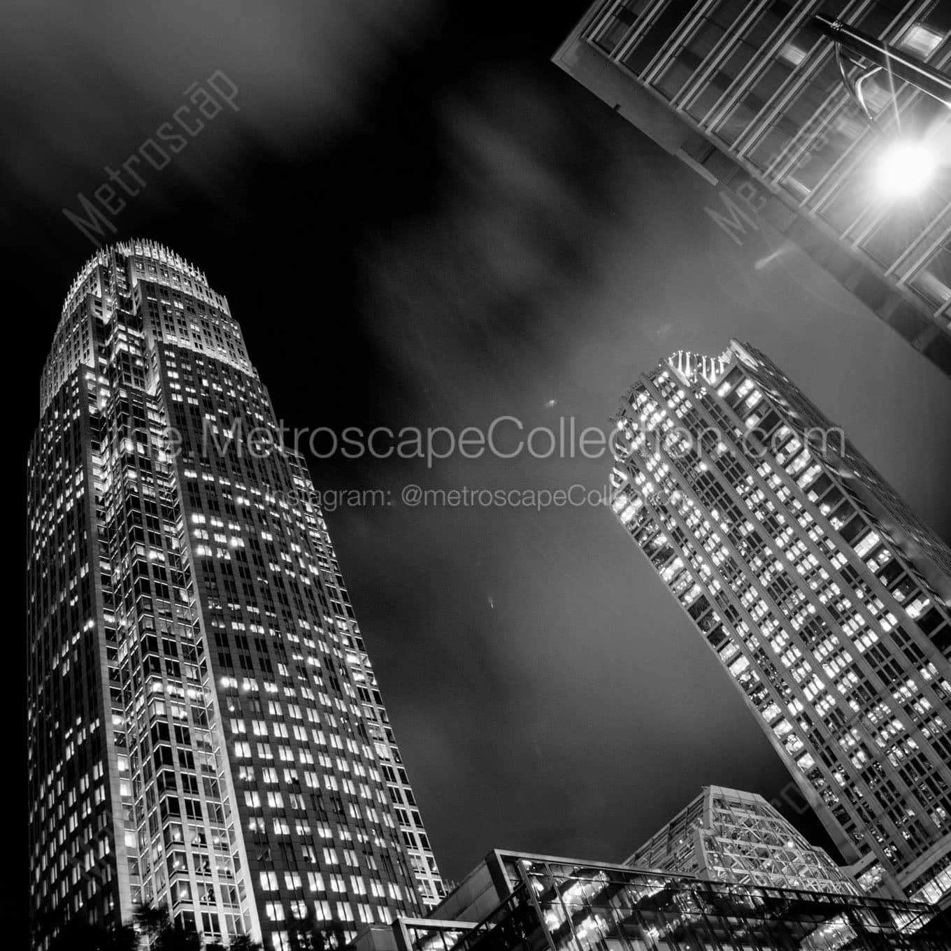 downtown charlotte buildings night Black & White Wall Art