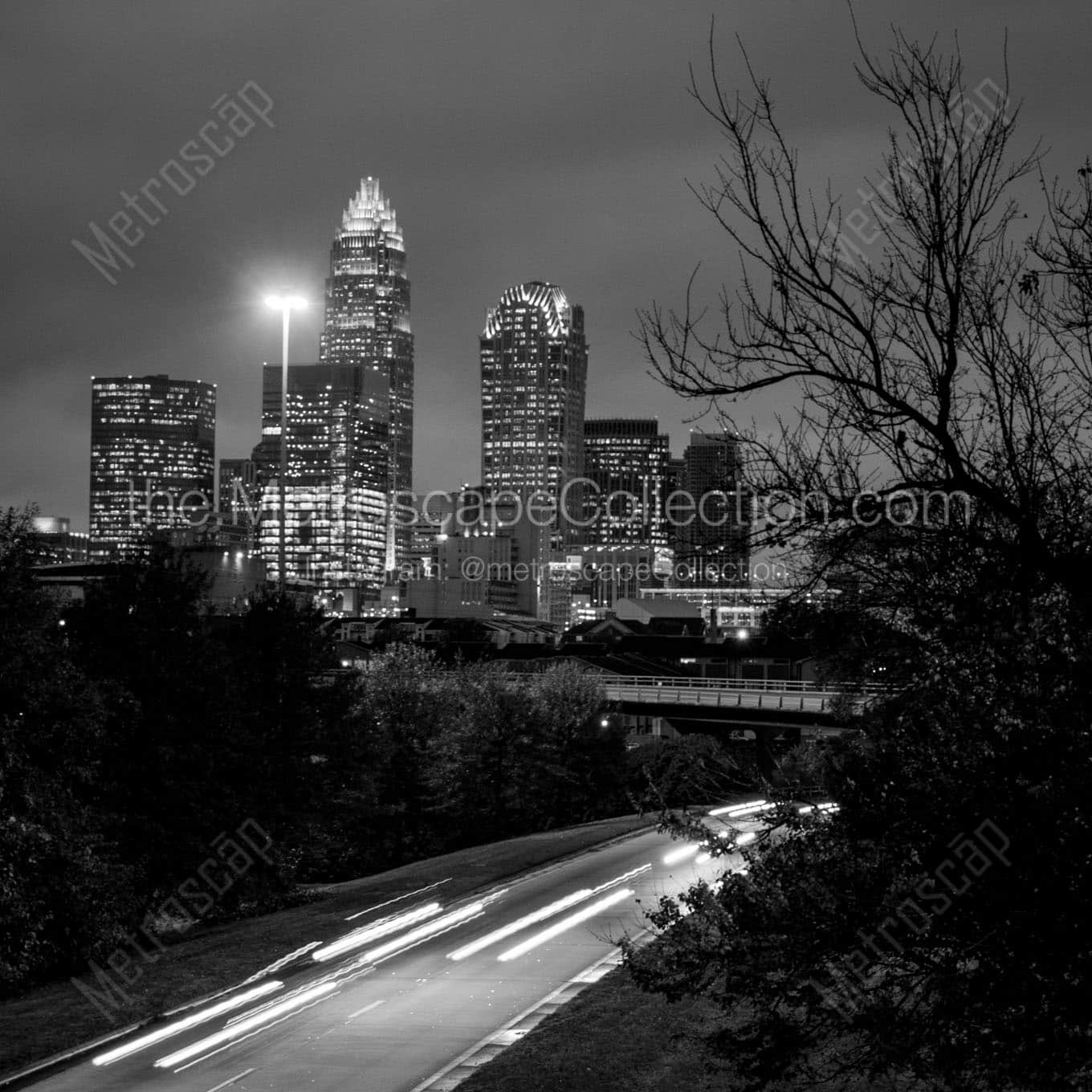 downtown charlotte i77 Black & White Wall Art