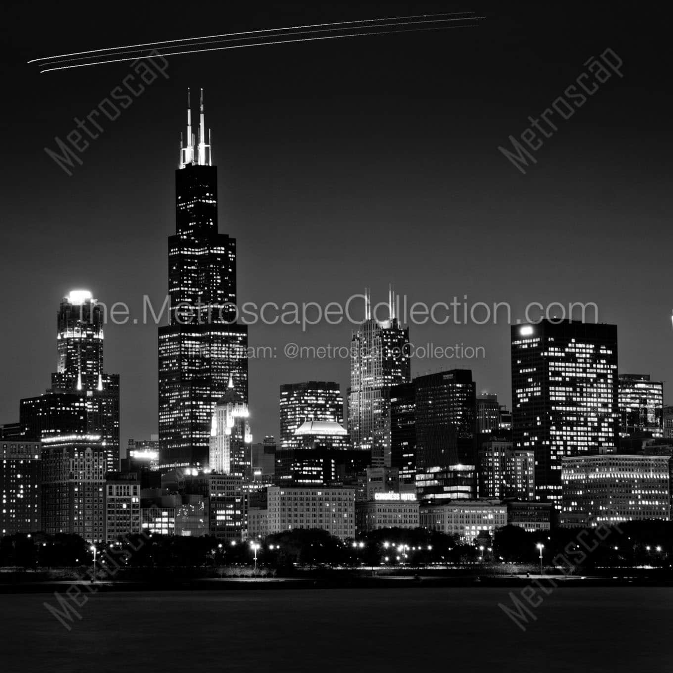 downtown chicago skyline from adler planetarium Black & White Wall Art