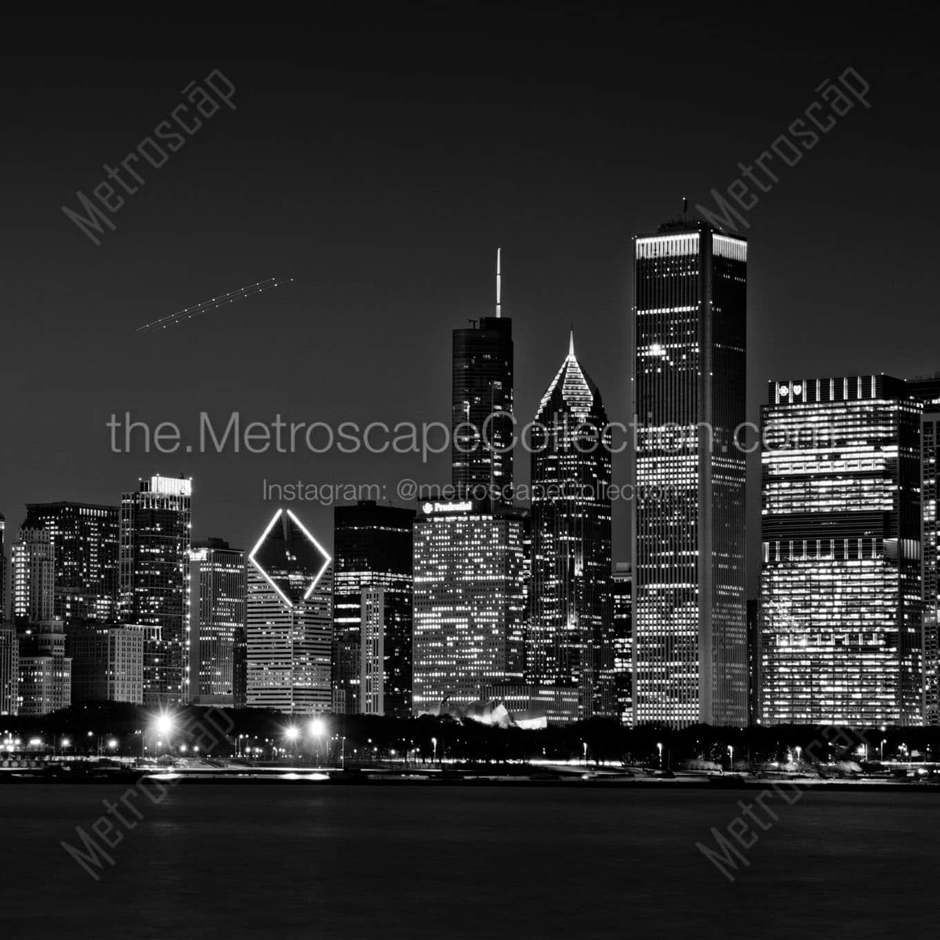 downtown chicago skyline from adler planetarium Black & White Wall Art