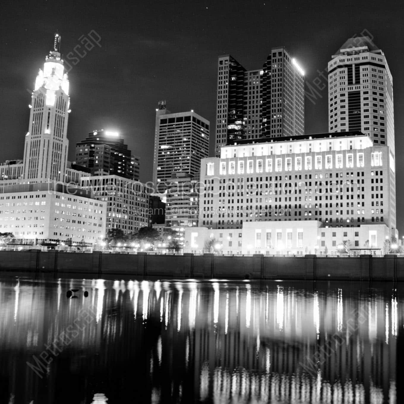 downtown columbus city skyline at night Black & White Wall Art