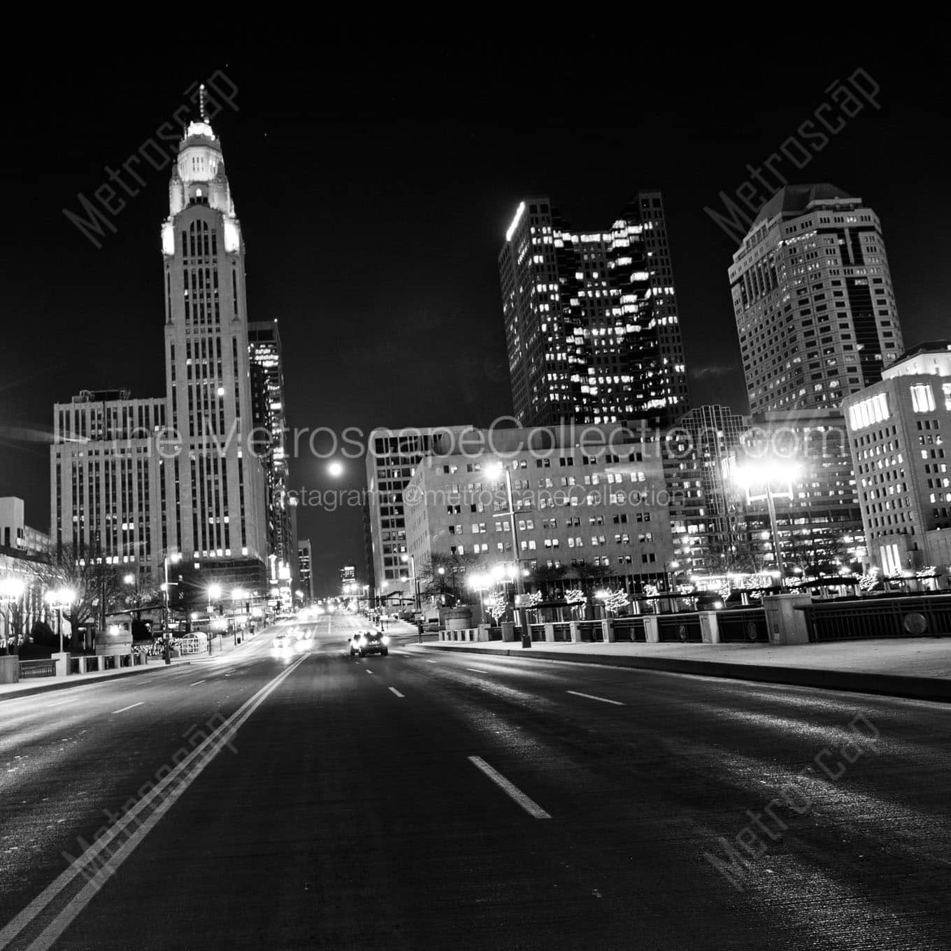 downtown columbus skyline national road Black & White Wall Art