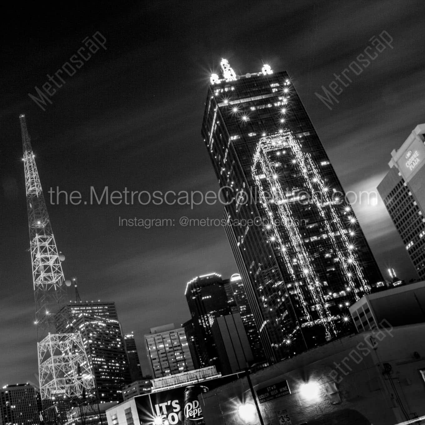 downtown dallas full moon Black & White Wall Art