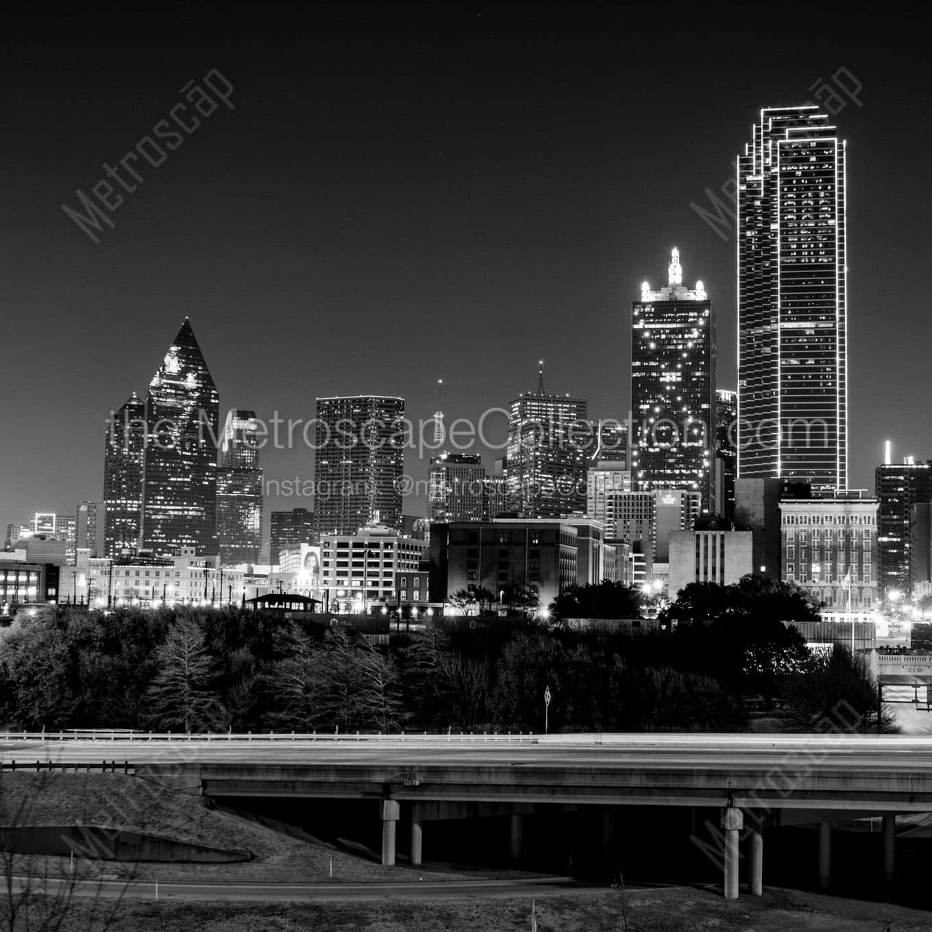 downtown dallas skyline stemmons expressway Black & White Wall Art