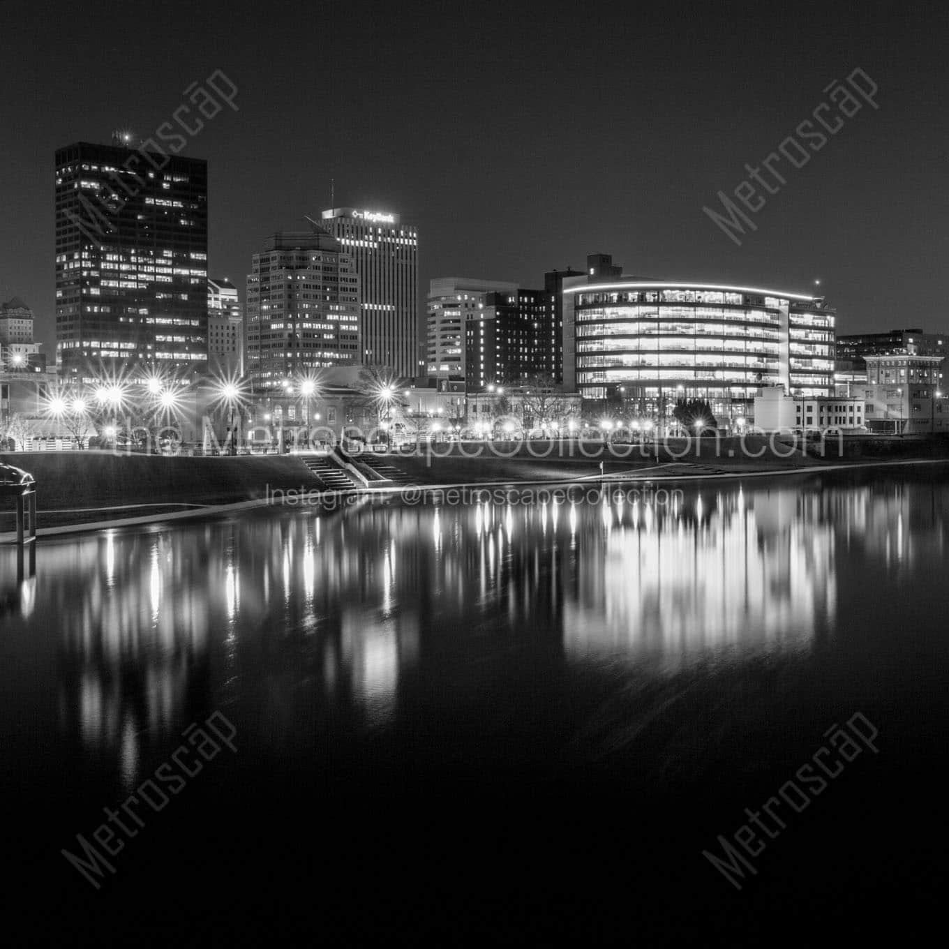 downtown dayton ohio skyline riverside drive Black & White Wall Art
