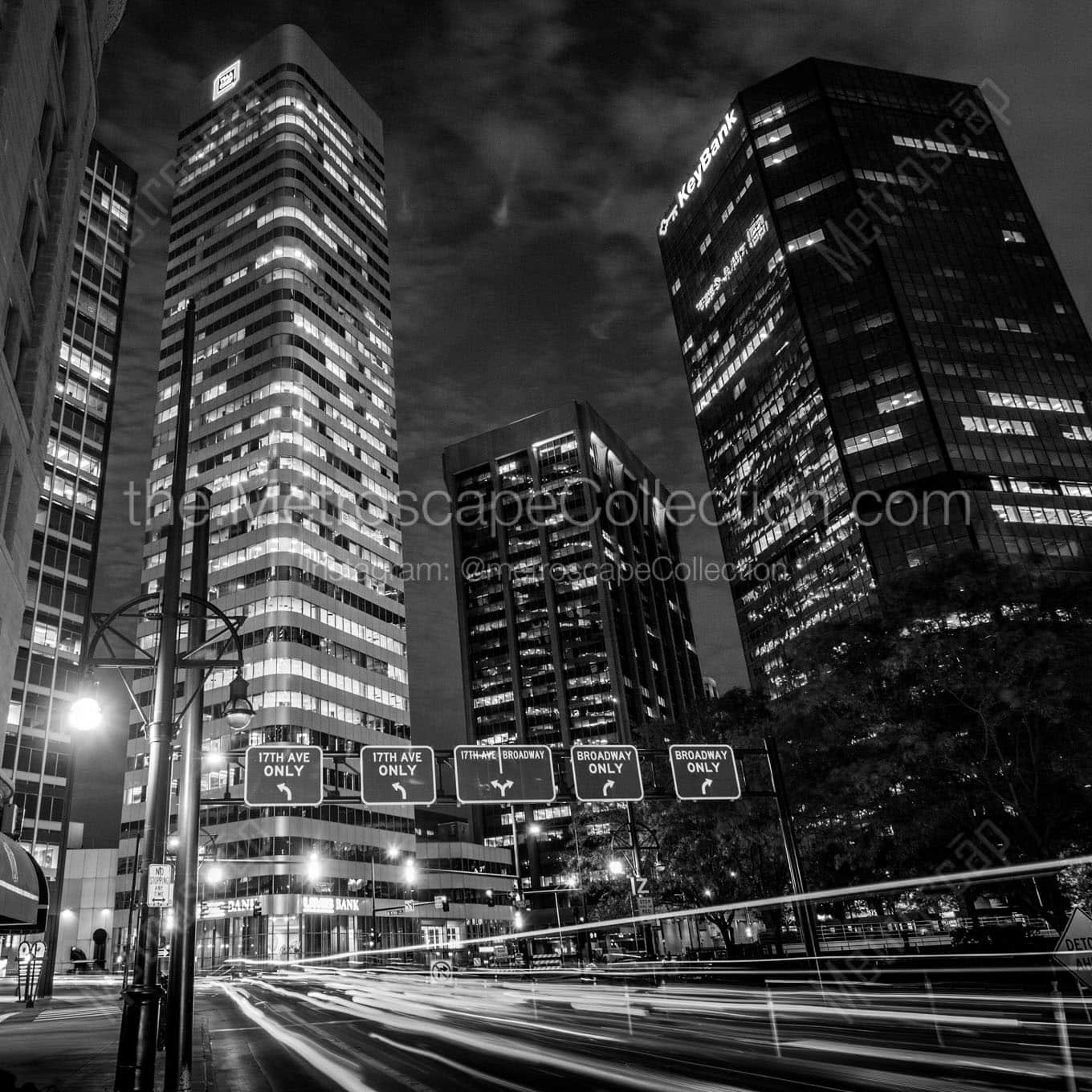 downtown denver city scape at night Black & White Wall Art