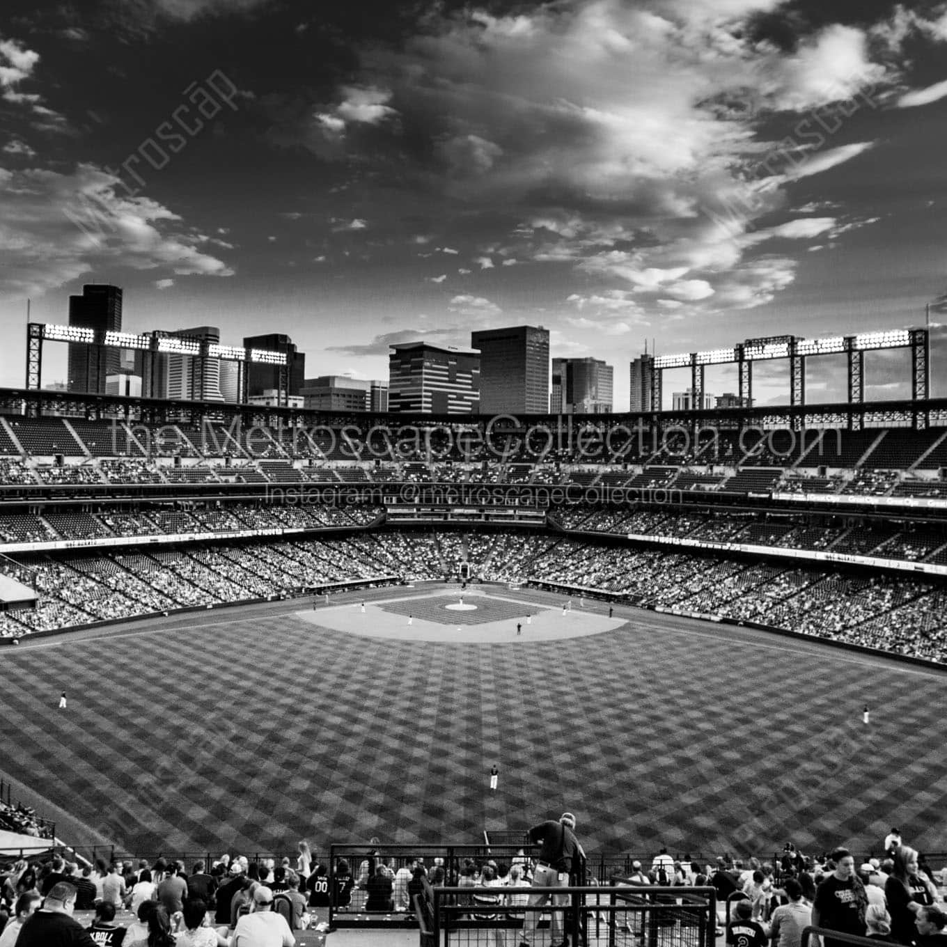 downtown denver from coors field center field Black & White Wall Art