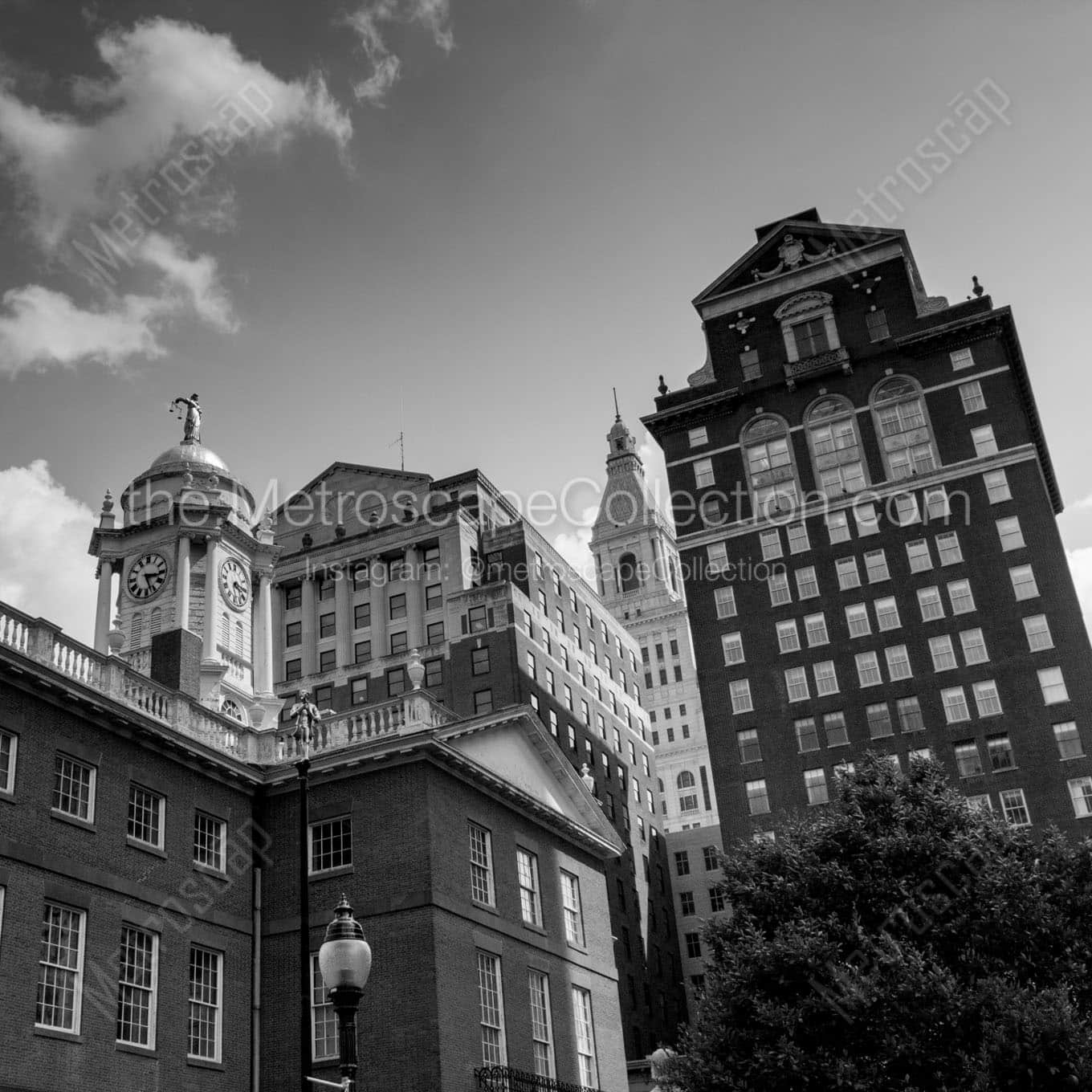 downtown hartford connecticut skyline Black & White Wall Art