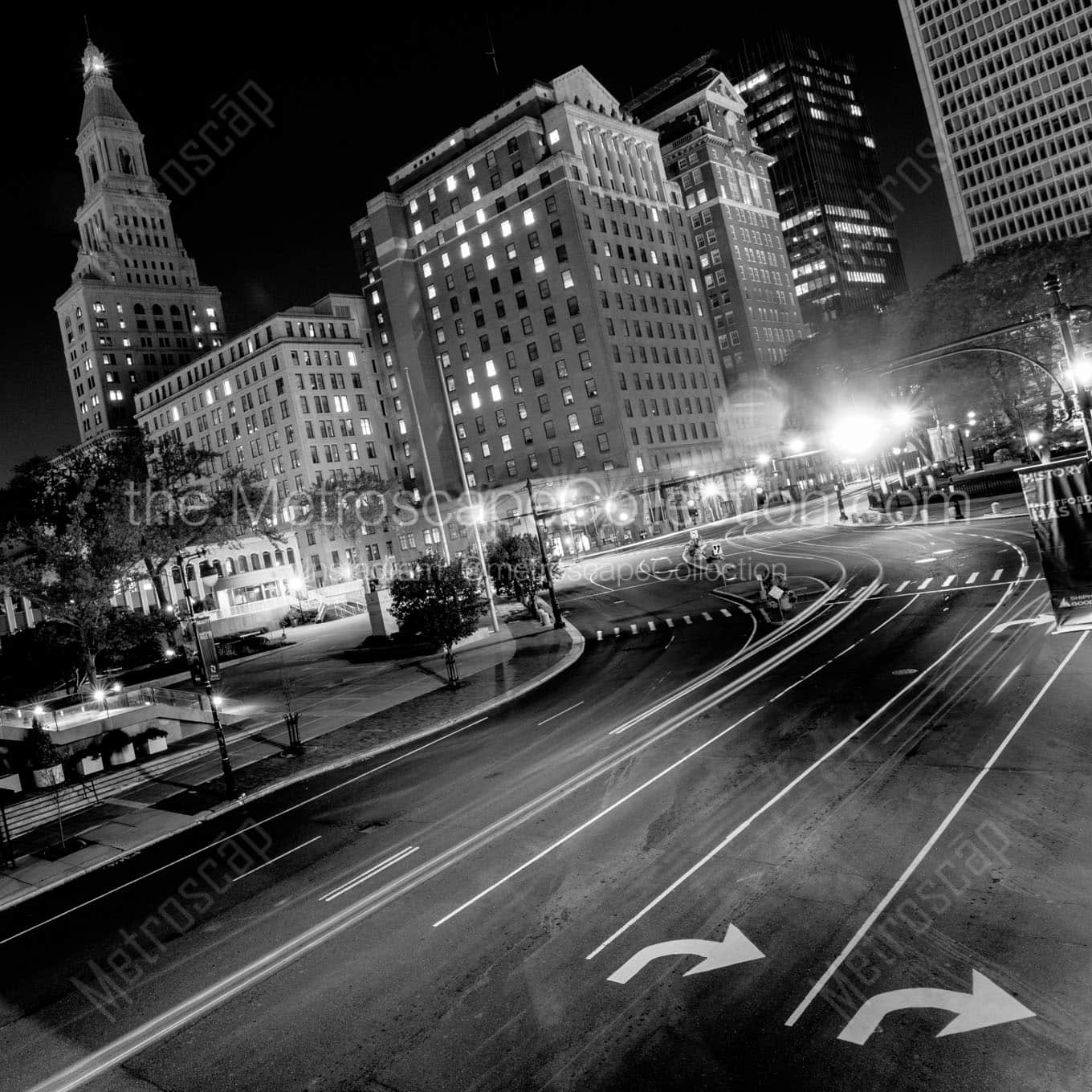 downtown hartford skyline from american row Black & White Wall Art