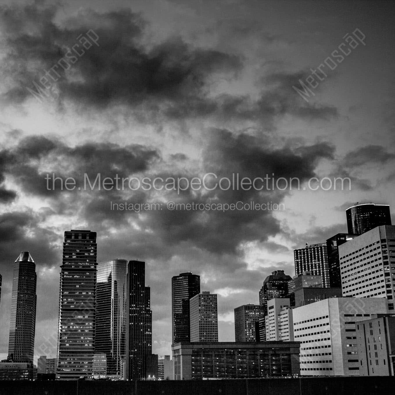 downtown houston texas skyline Black & White Wall Art