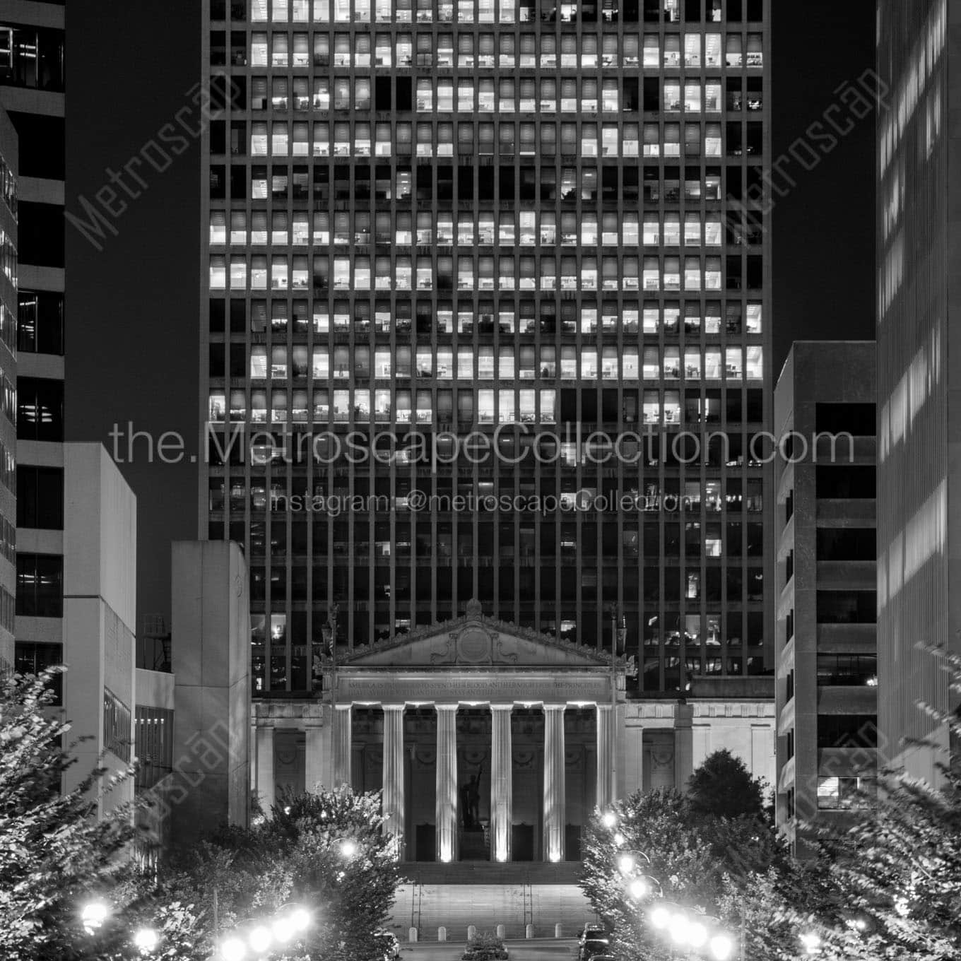 downtown nashville cityscape at night Black & White Wall Art