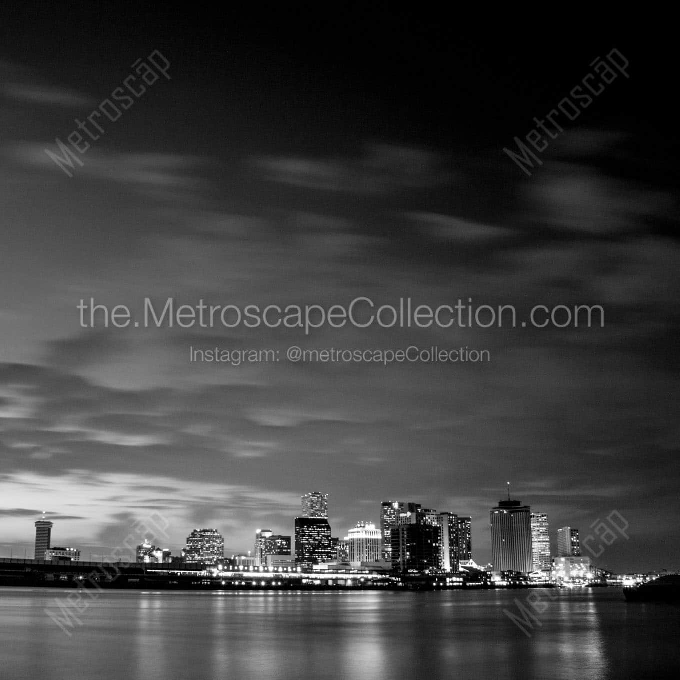 downtown nola skyline at night Black & White Wall Art