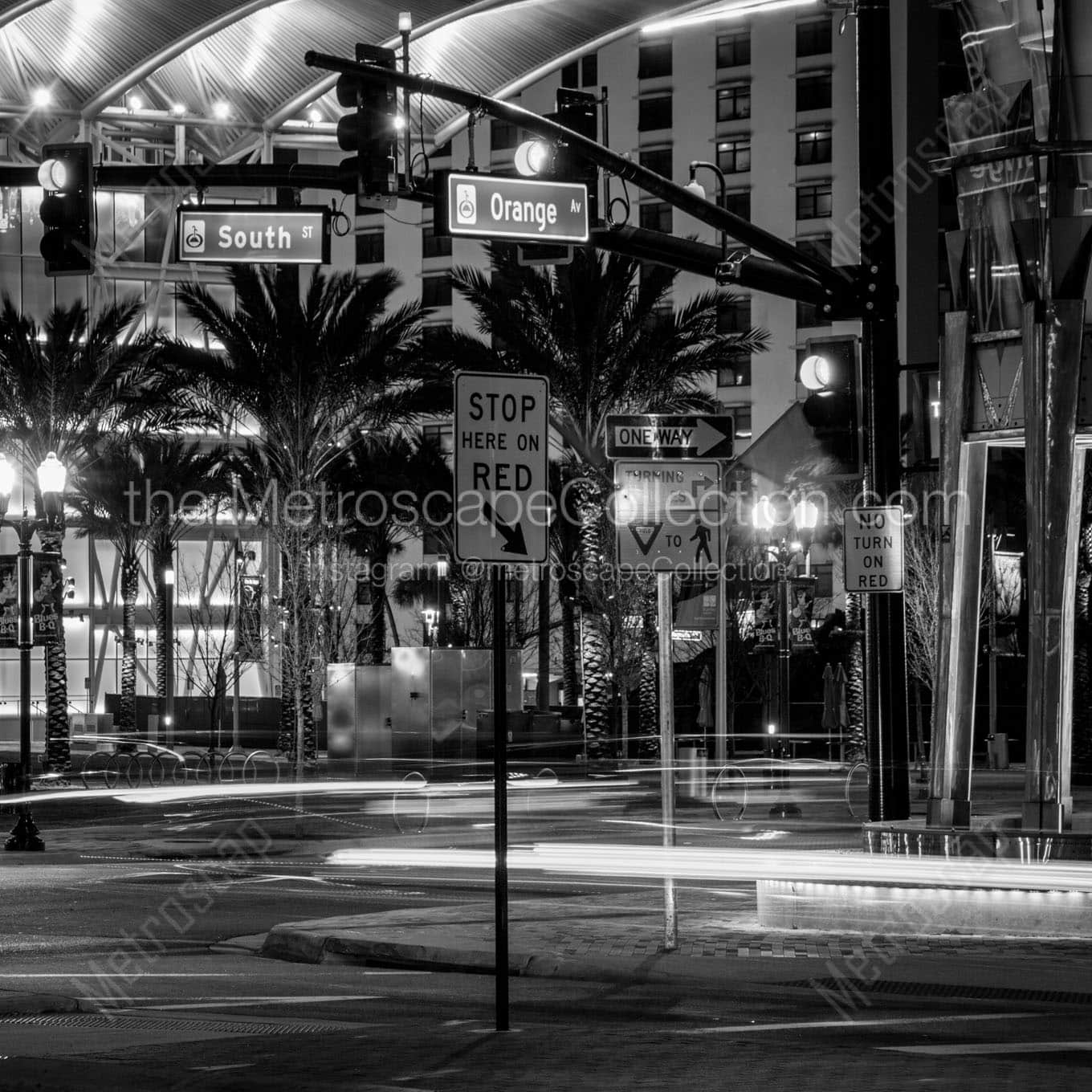 downtown orlando cityscape at night Black & White Wall Art