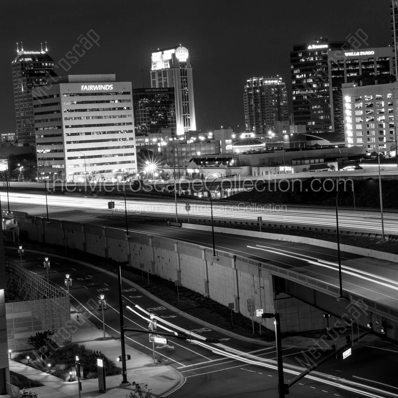 downtown orlando florida skyline at night Black & White Wall Art