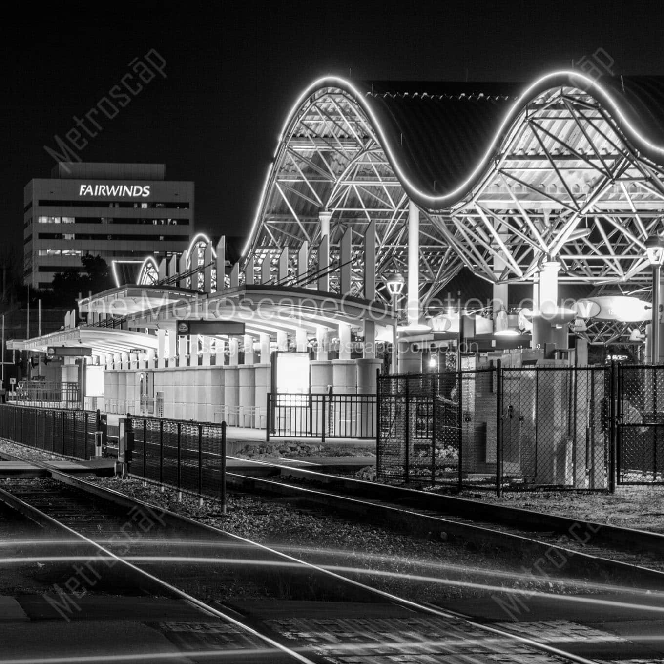 downtown orlando lynx station at night Black & White Wall Art