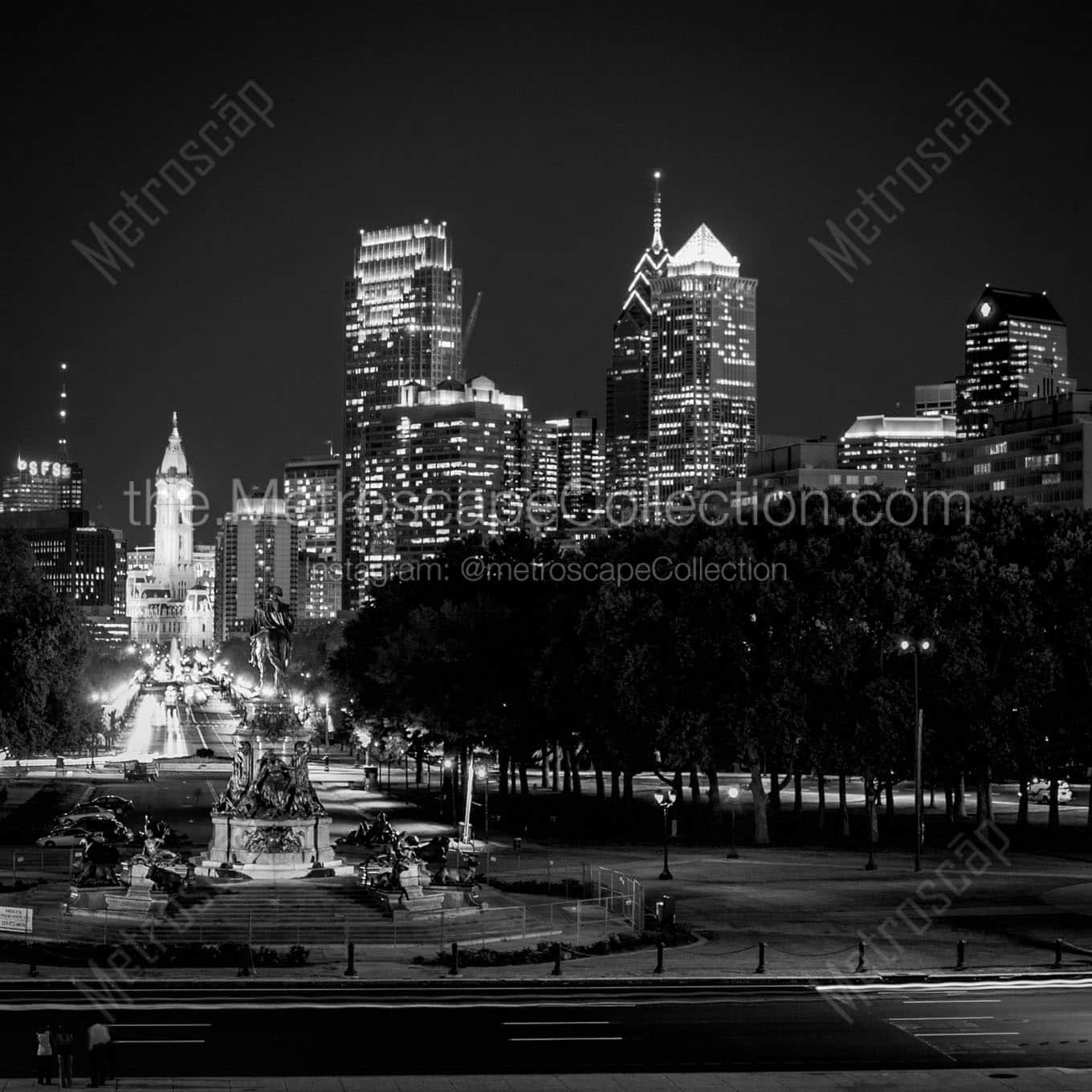 downtown philadelphia skyline Black & White Wall Art