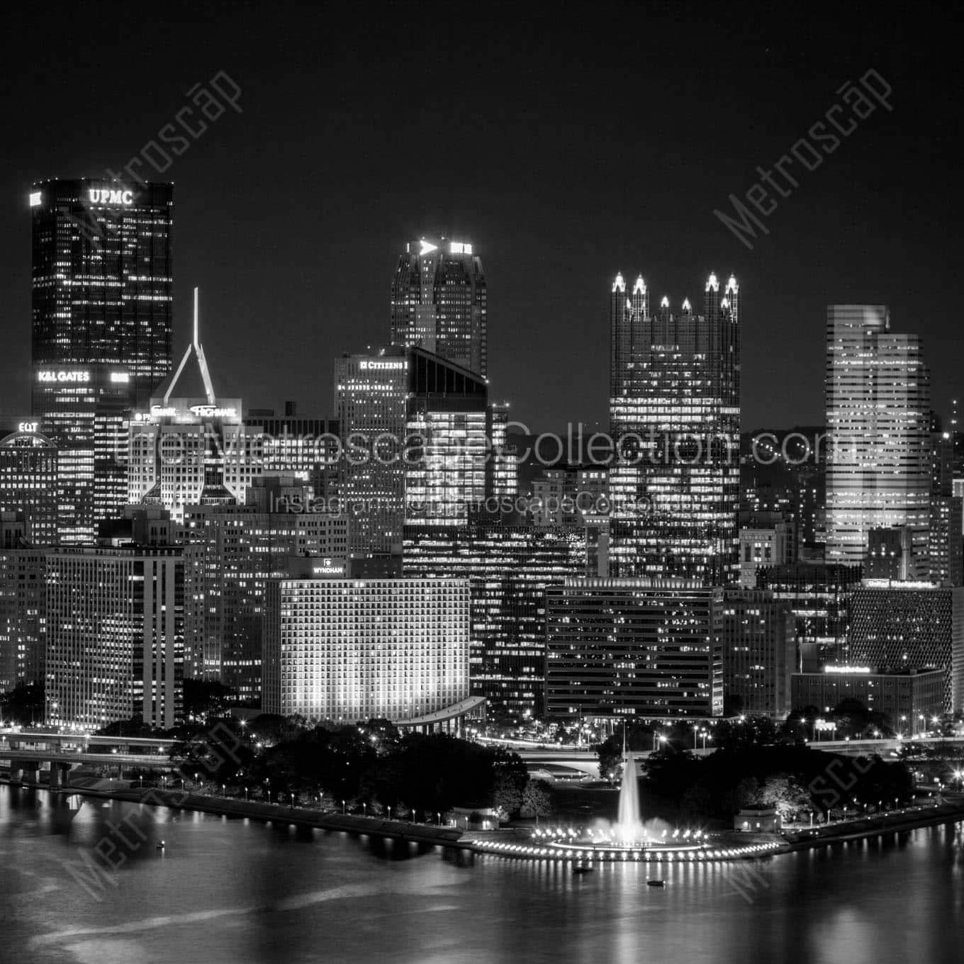 downtown pittsburgh city skyline golden triangle Black & White Wall Art