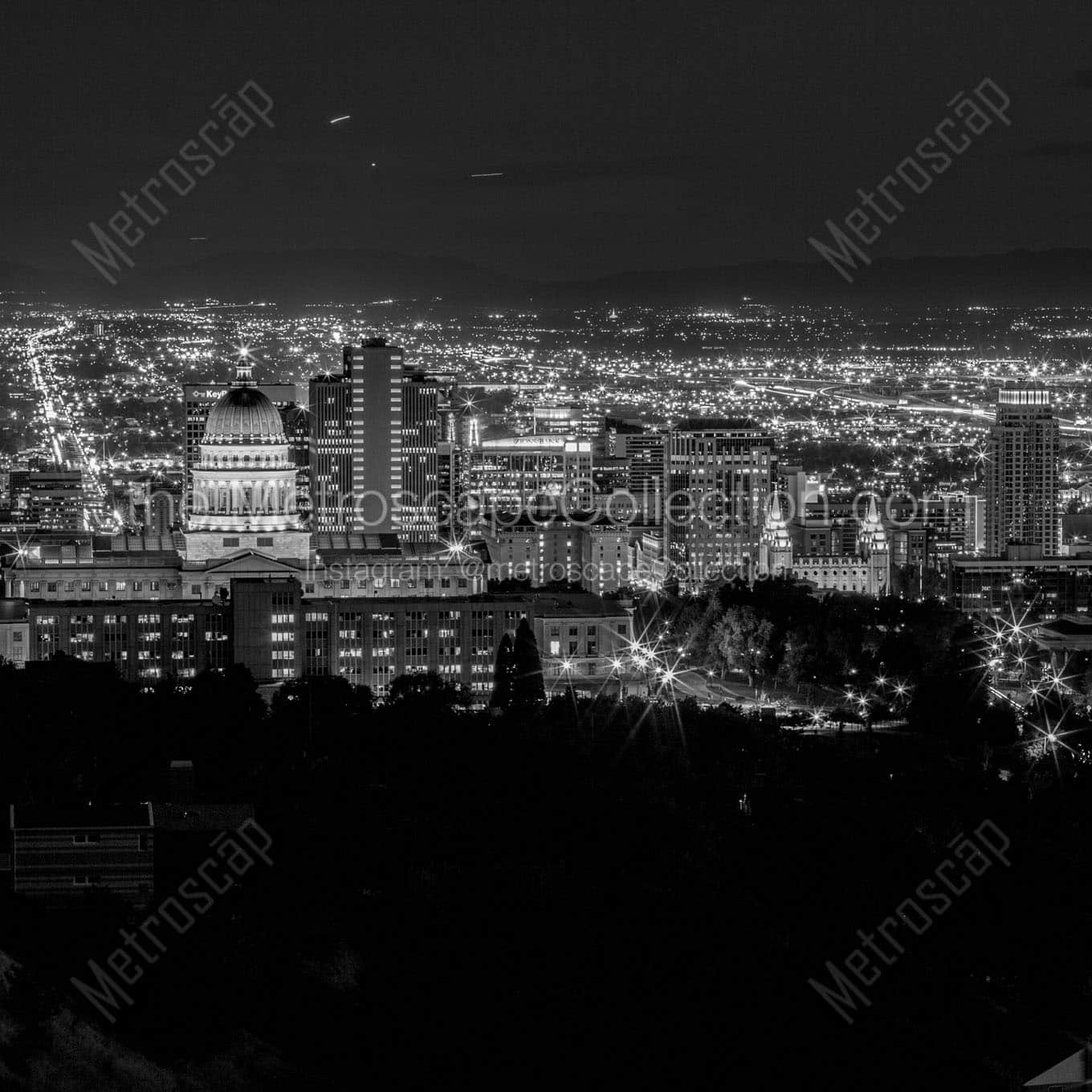 downtown salt lake city utah at night Black & White Wall Art