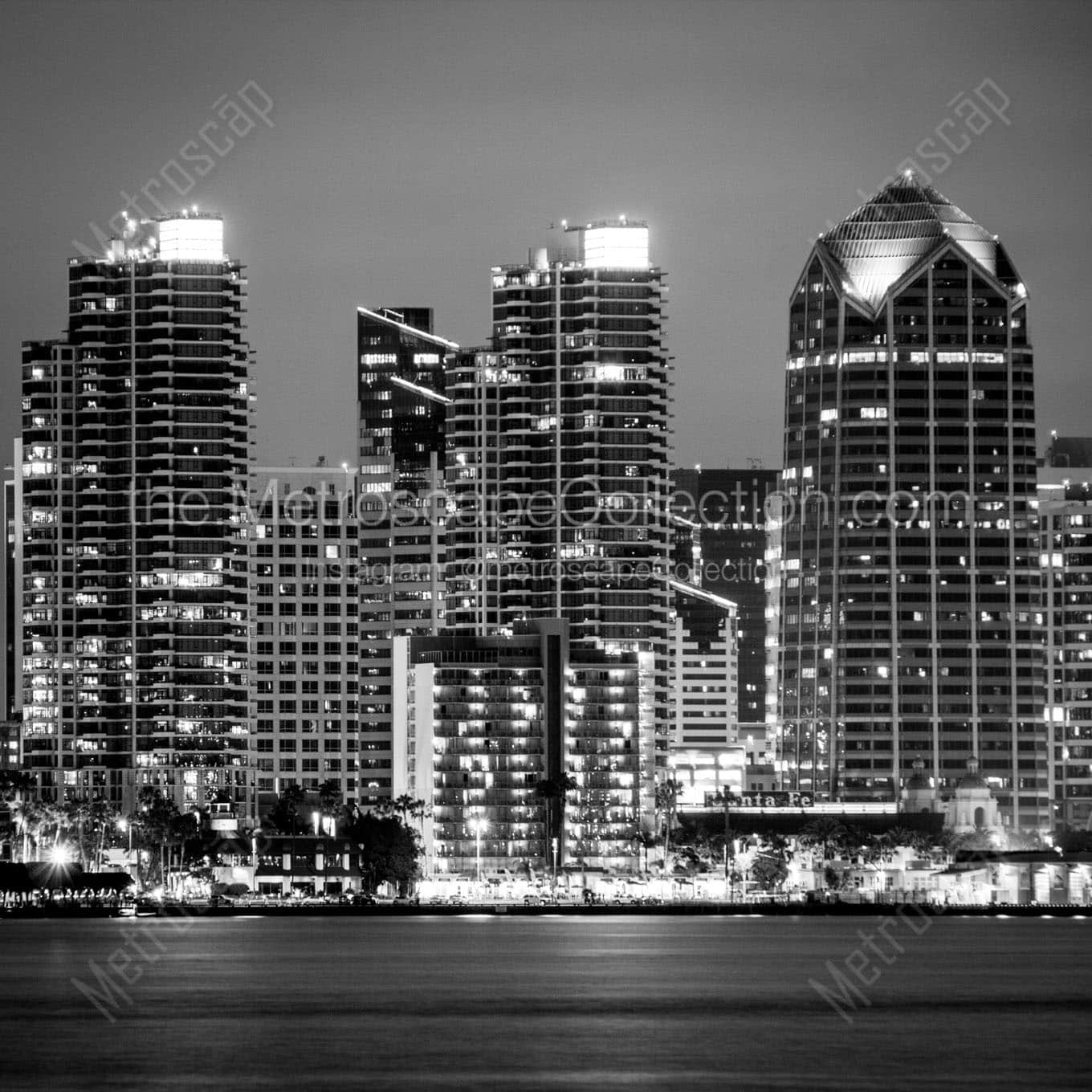 downtown san diego at night Black & White Wall Art