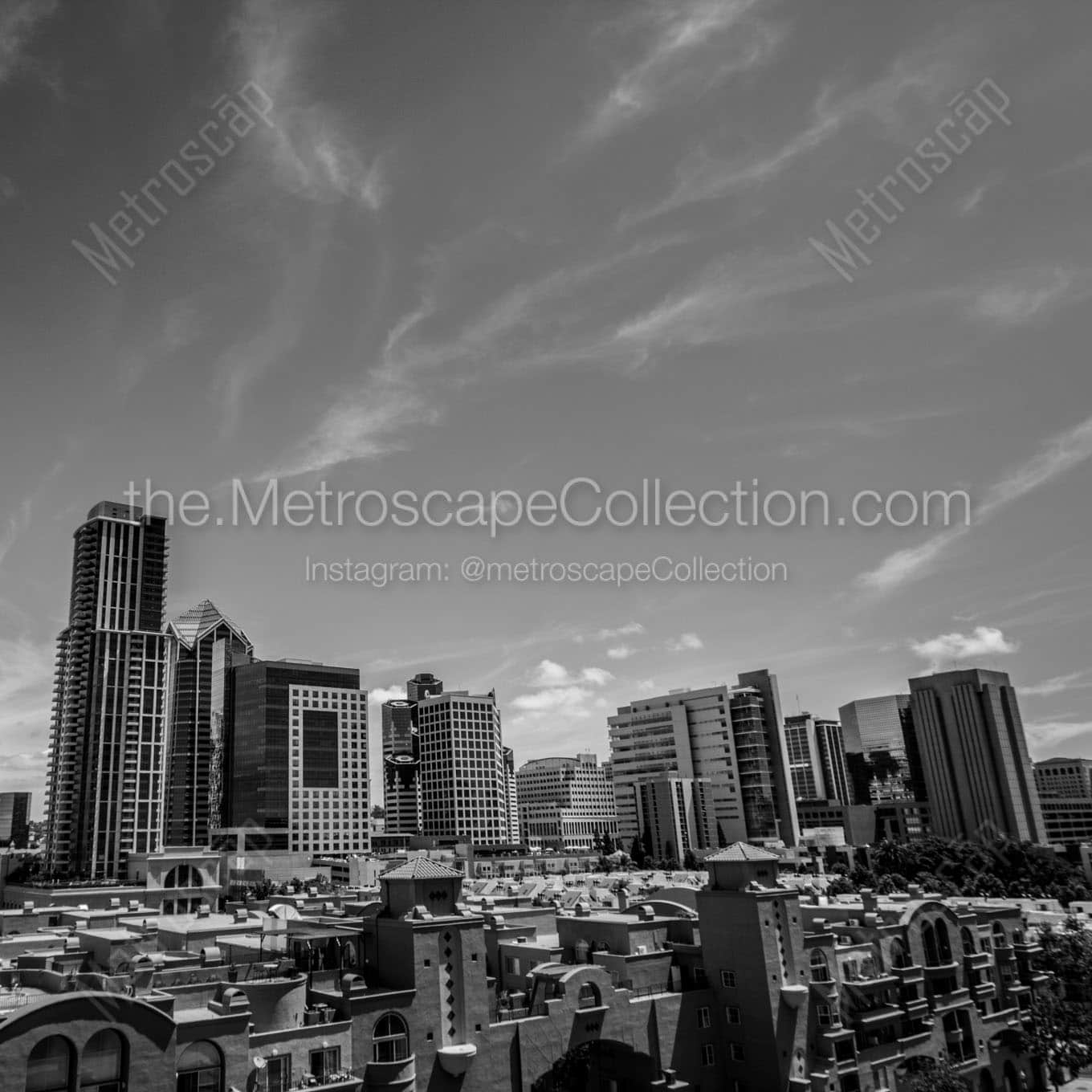 downtown san diego skyline Black & White Wall Art