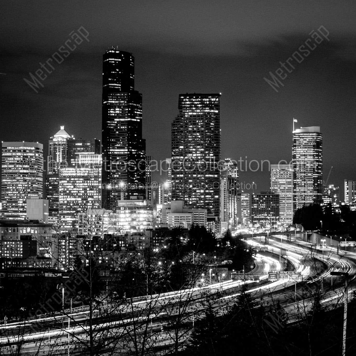 downtown seattle skyline rizal park Black & White Wall Art