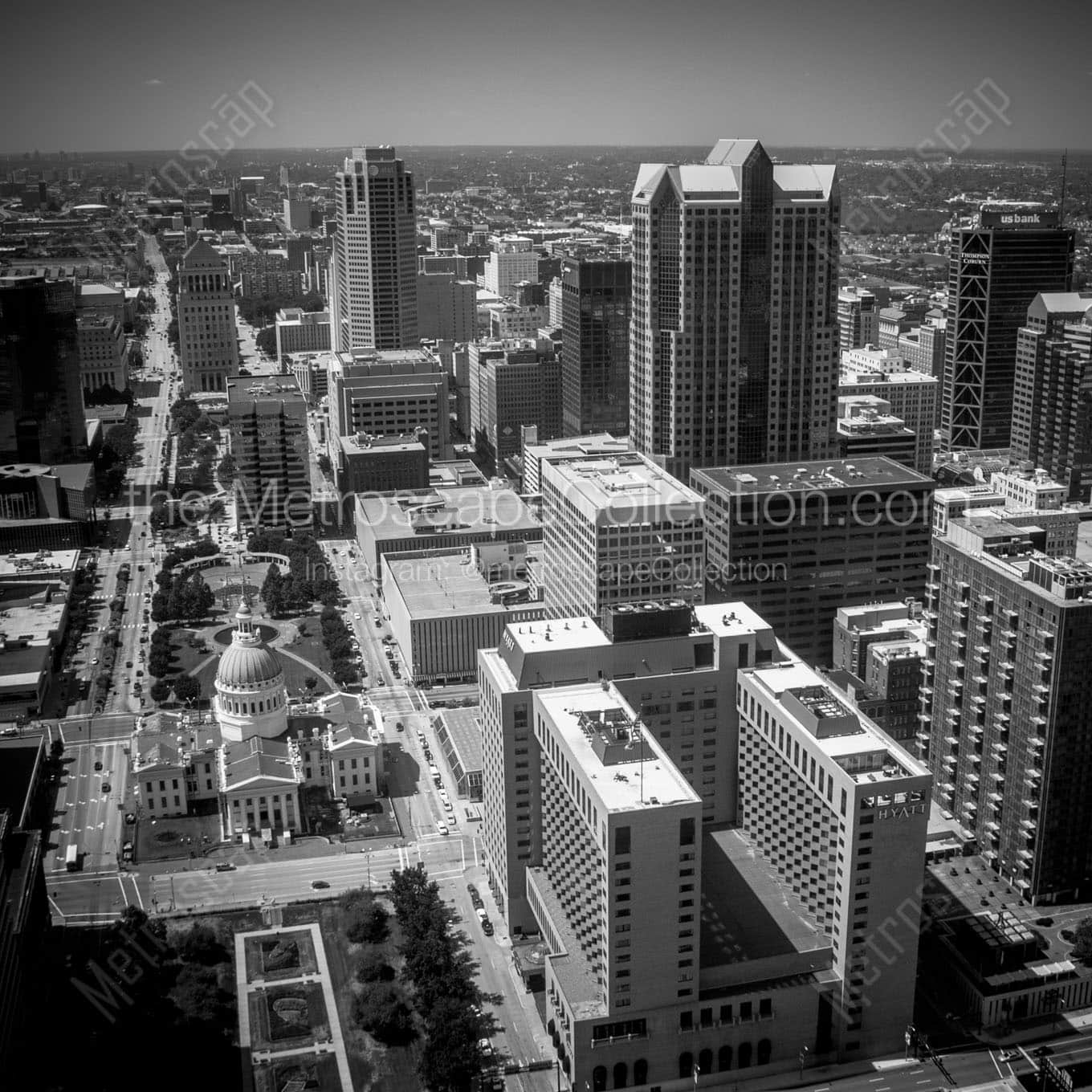 downtown st louis from arch observatory Black & White Wall Art