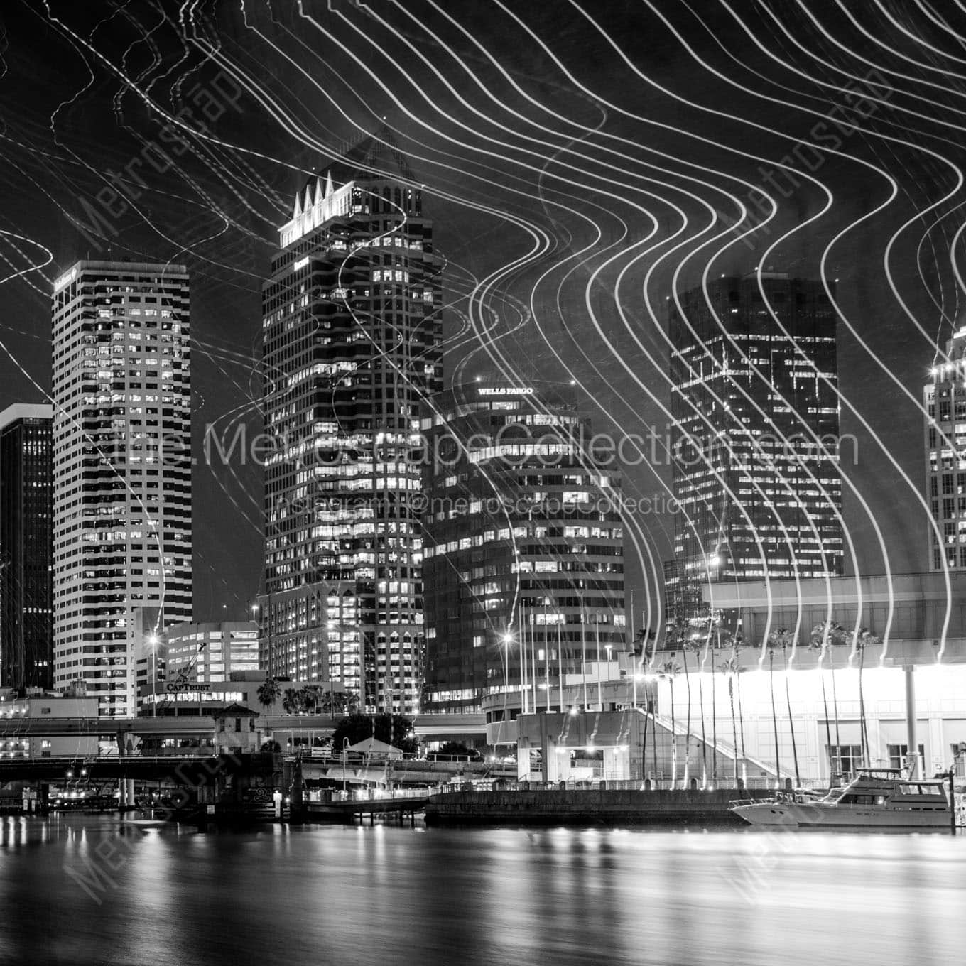 downtown tampa at night Black & White Wall Art