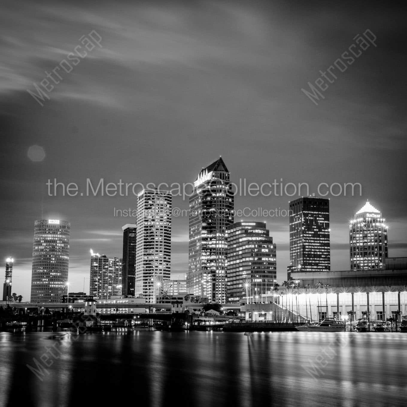 downtown tampa at night Black & White Wall Art