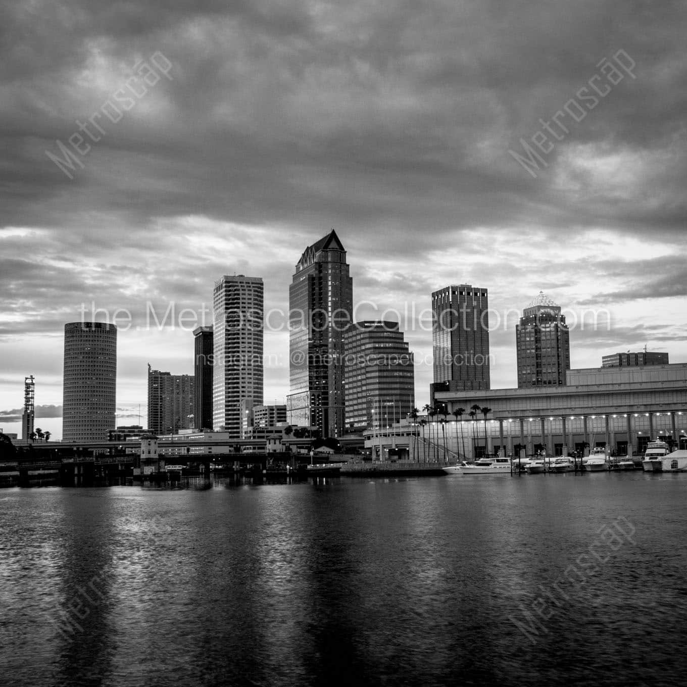 downtown tampa skyline at dusk Black & White Wall Art