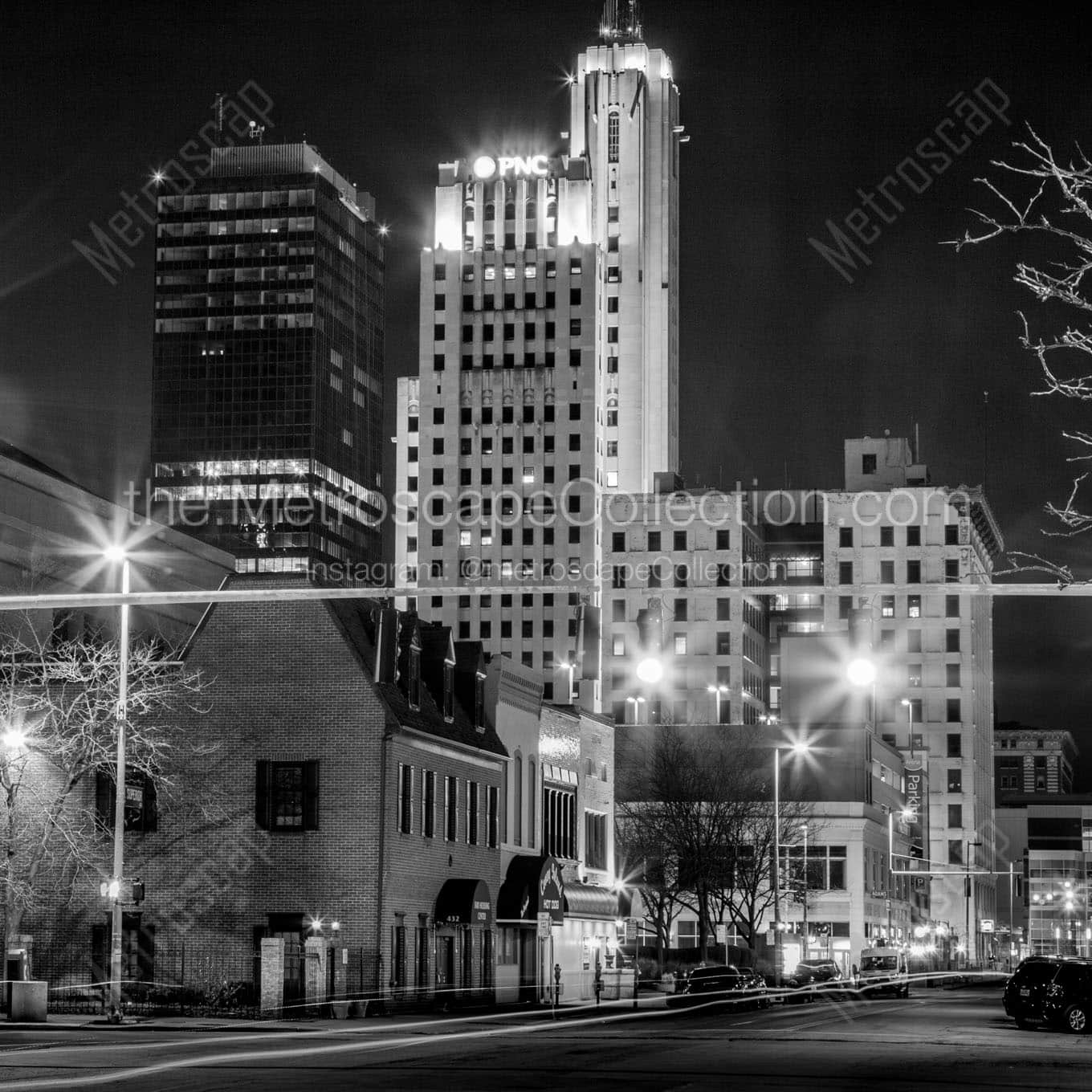 downtown toledo ohio at night Black & White Wall Art