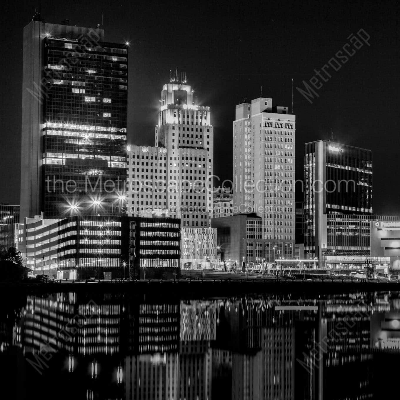 downtown toledo skyline at night Black & White Wall Art