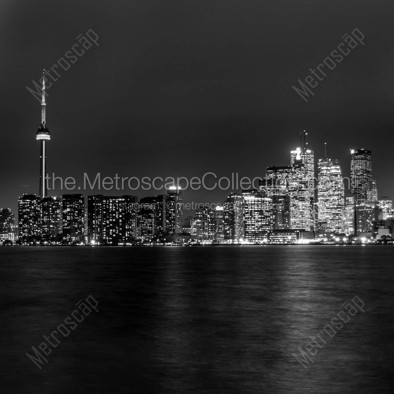 downtown toronto canada skyline at night Black & White Wall Art