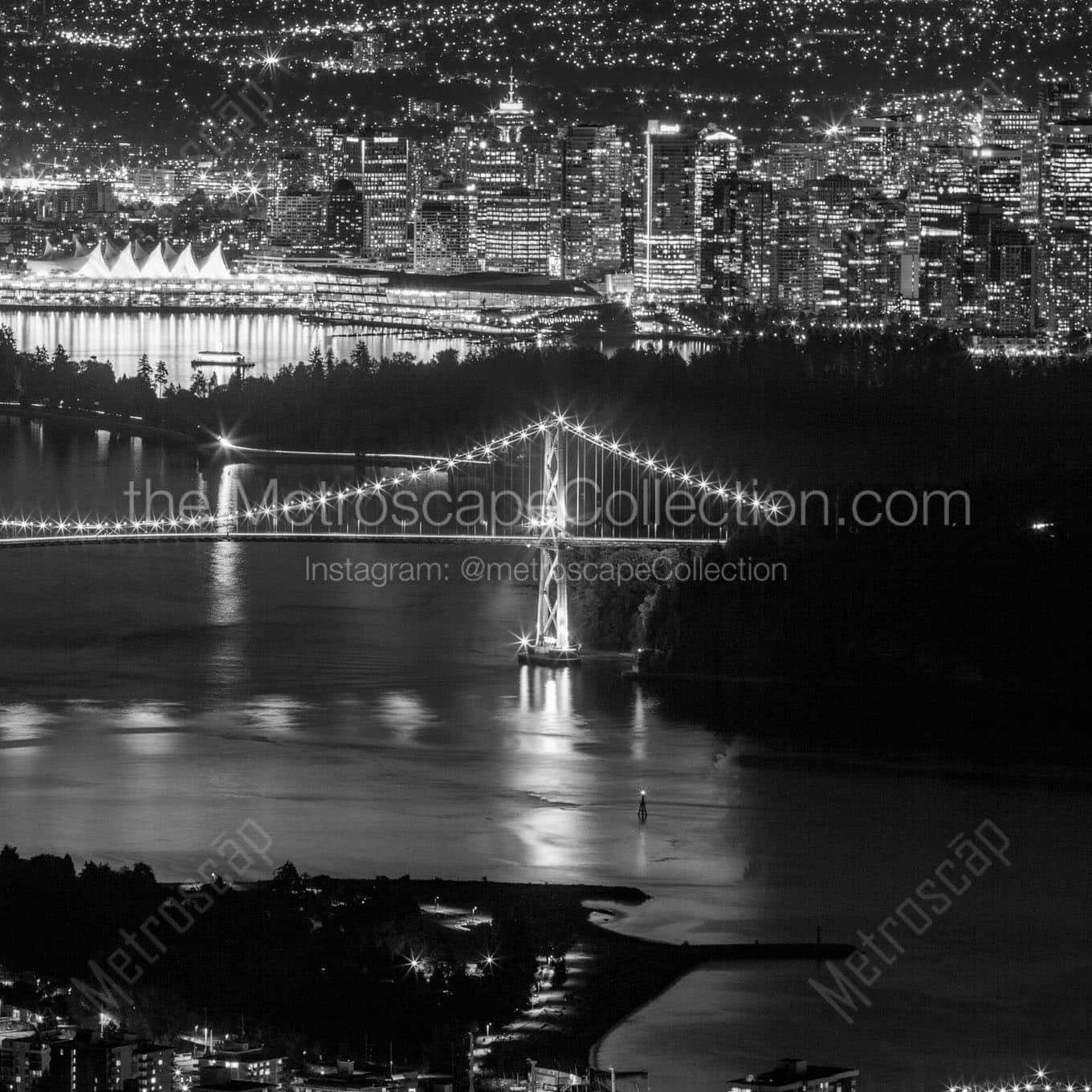downtown vancouver at night cypress mountain Black & White Wall Art