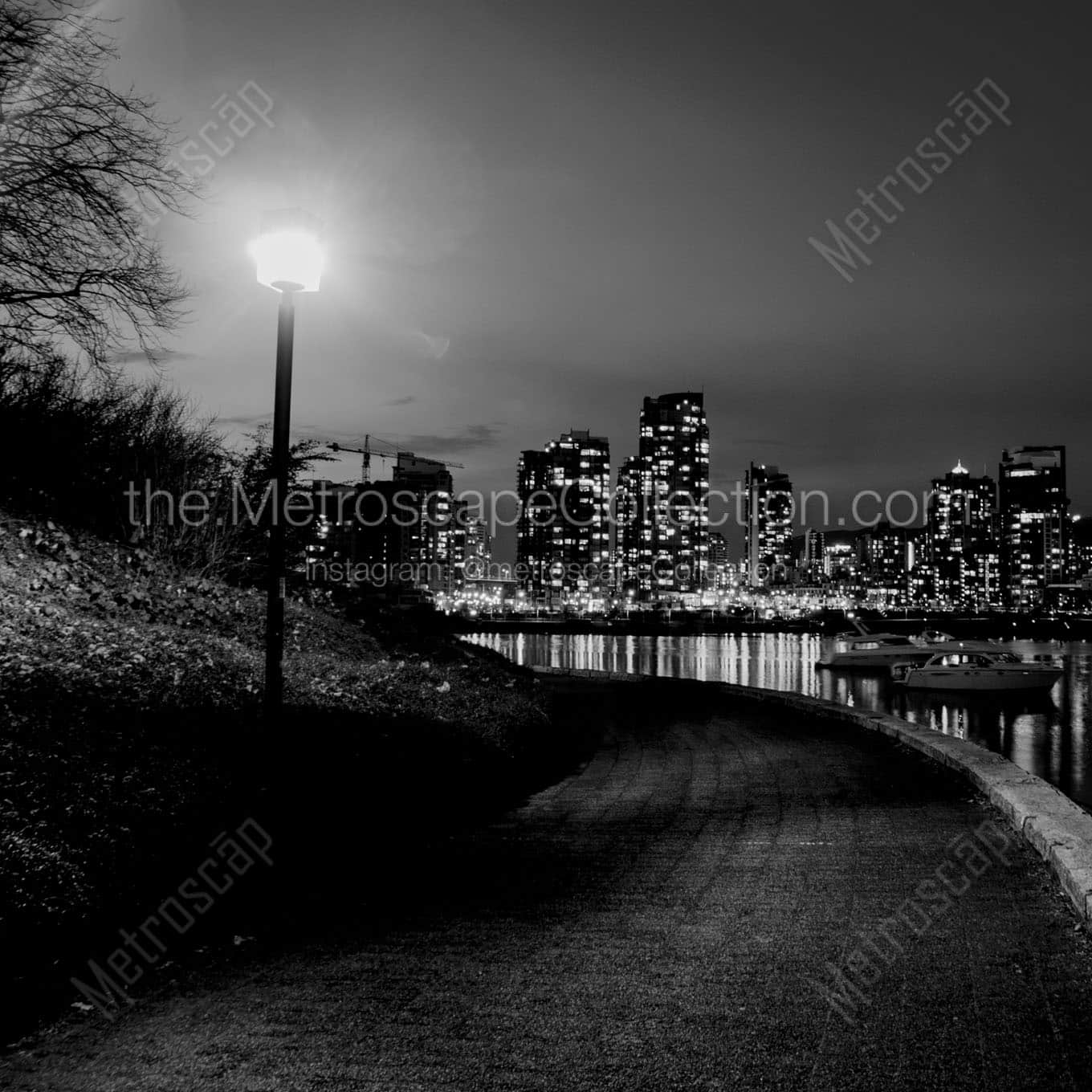 downtown vancouver bc skyline at night Black & White Wall Art