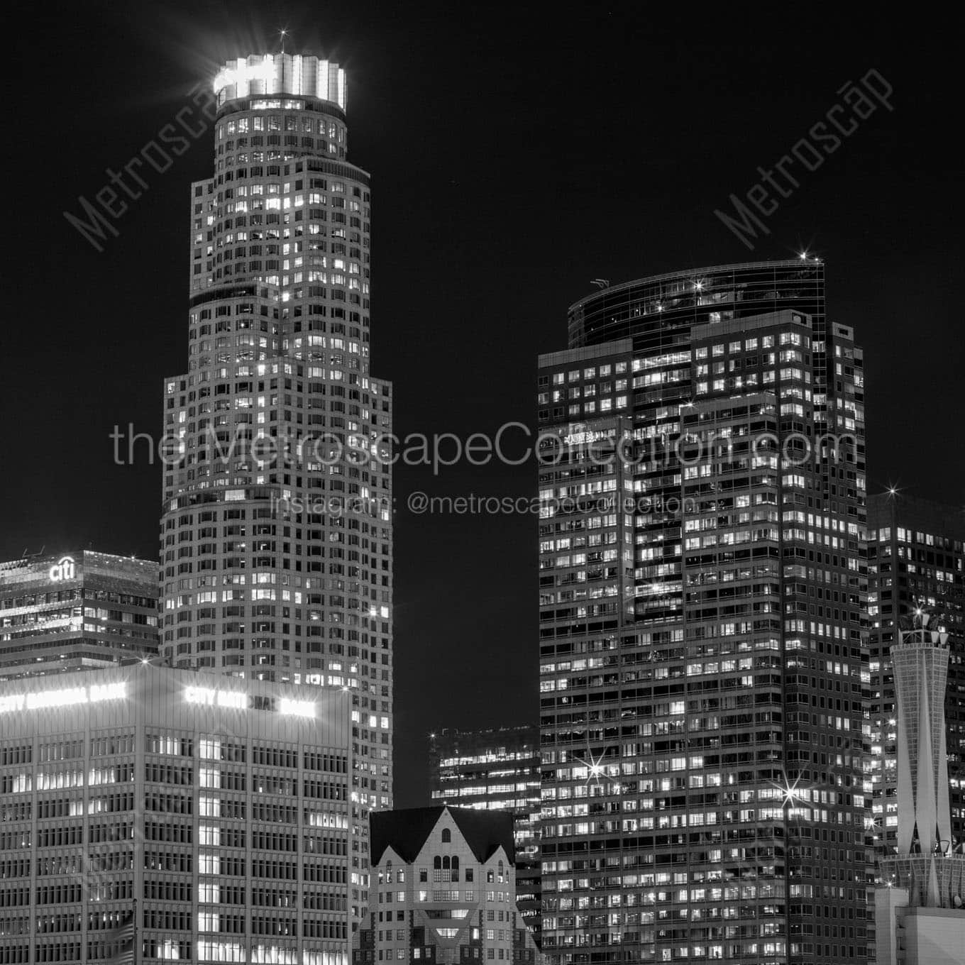 dtla night Black & White Wall Art