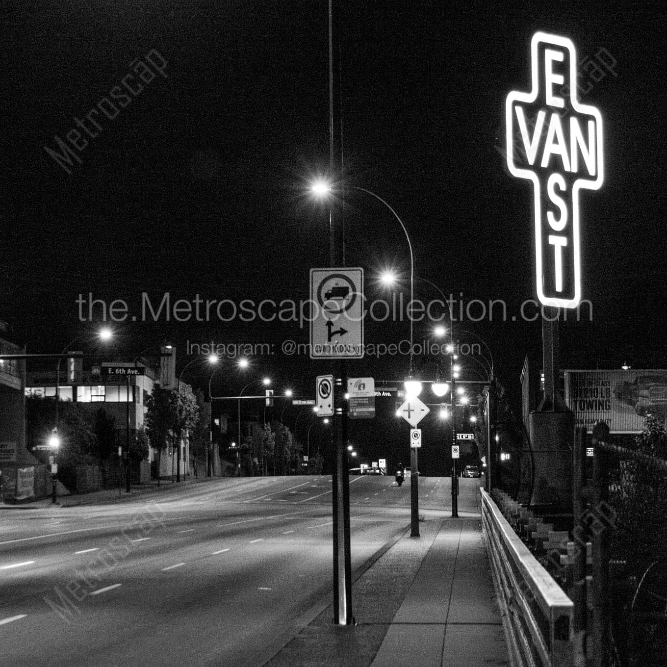 east vancouver sign at night Black & White Wall Art