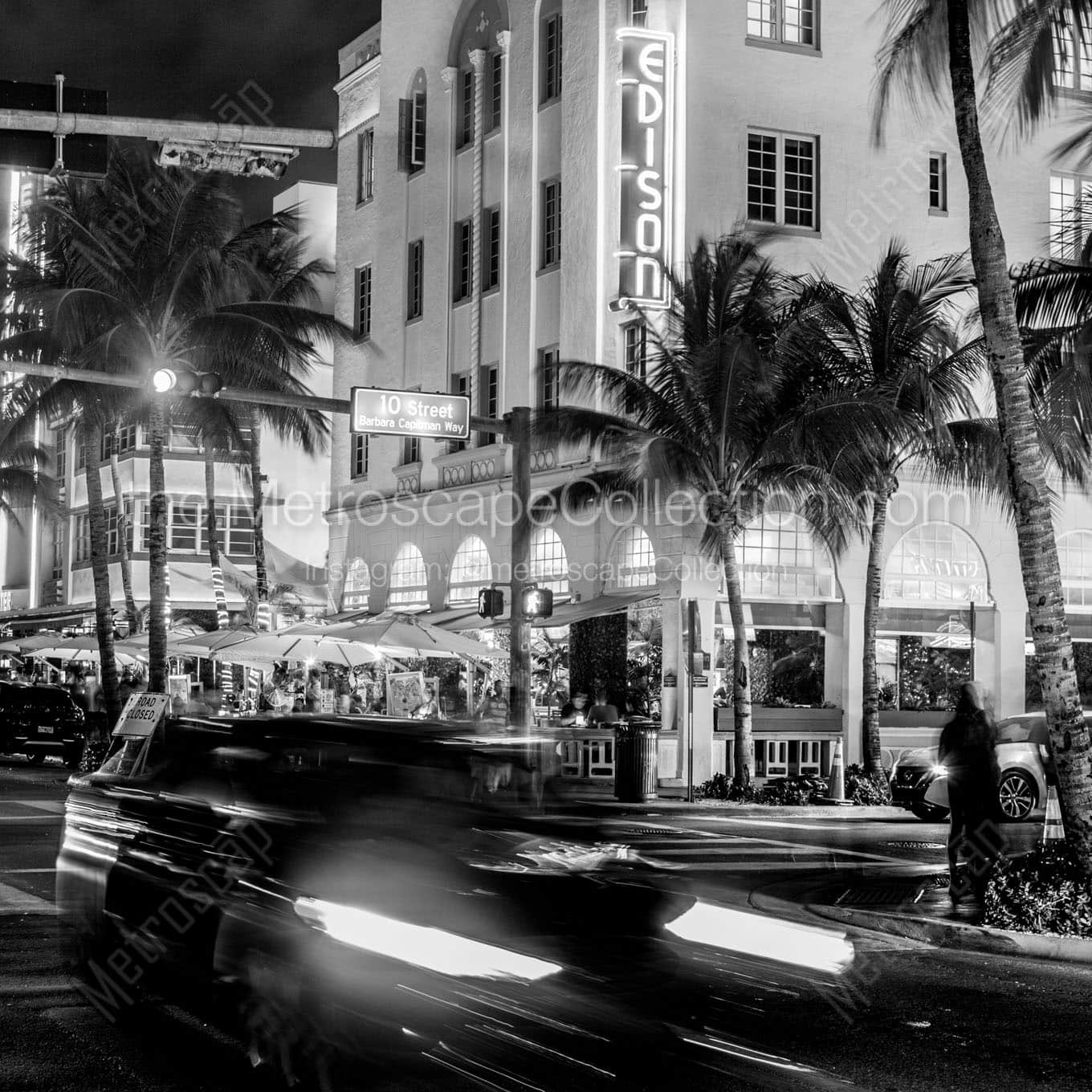 edison hotel ocean drive south beach Black & White Wall Art