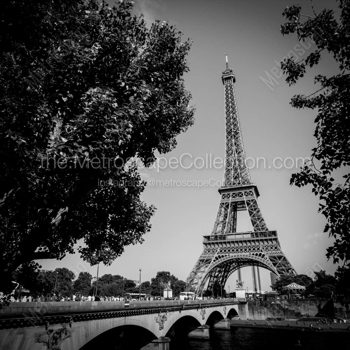 eiffel tower from rive droite Black & White Wall Art