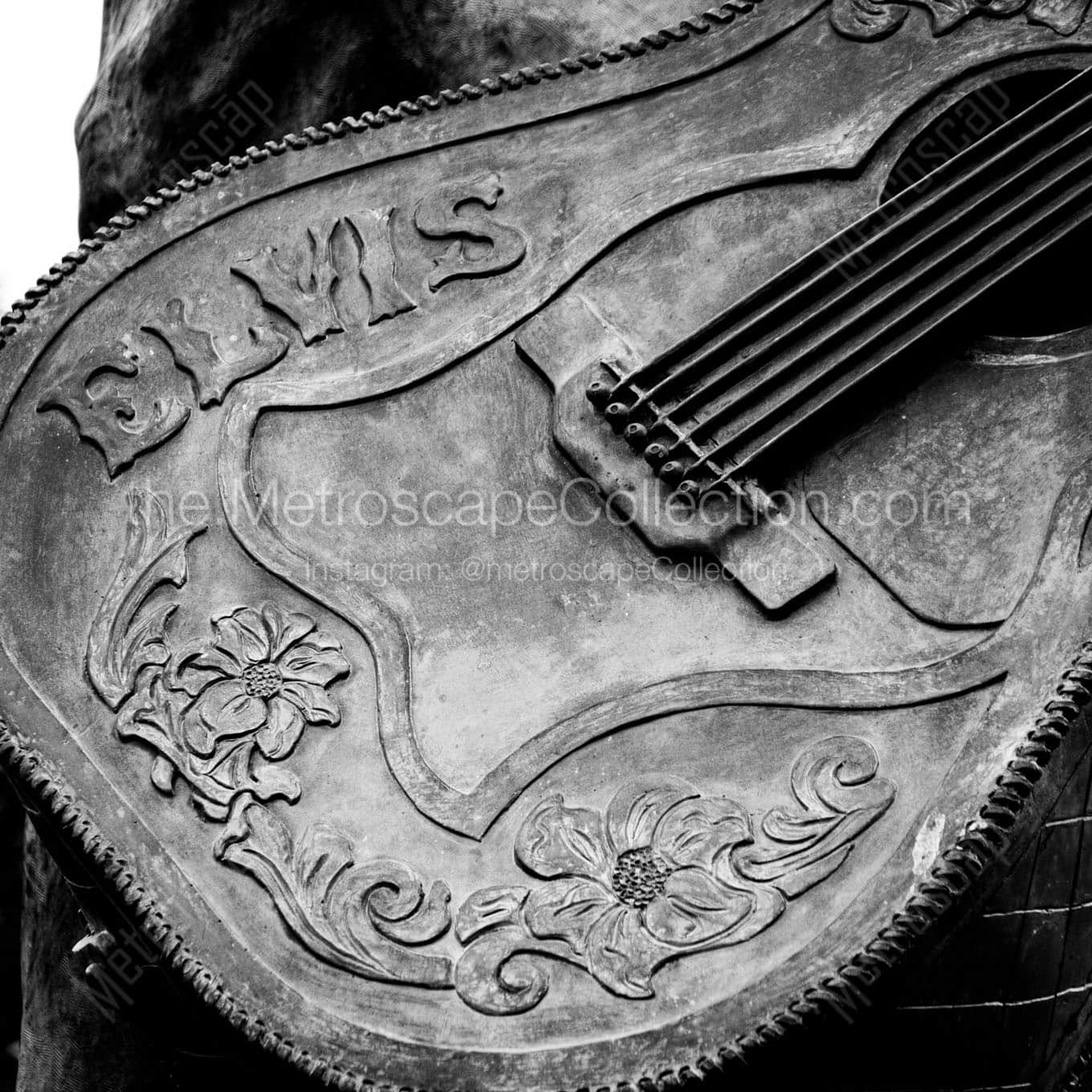 elvis statue guitar Black & White Wall Art