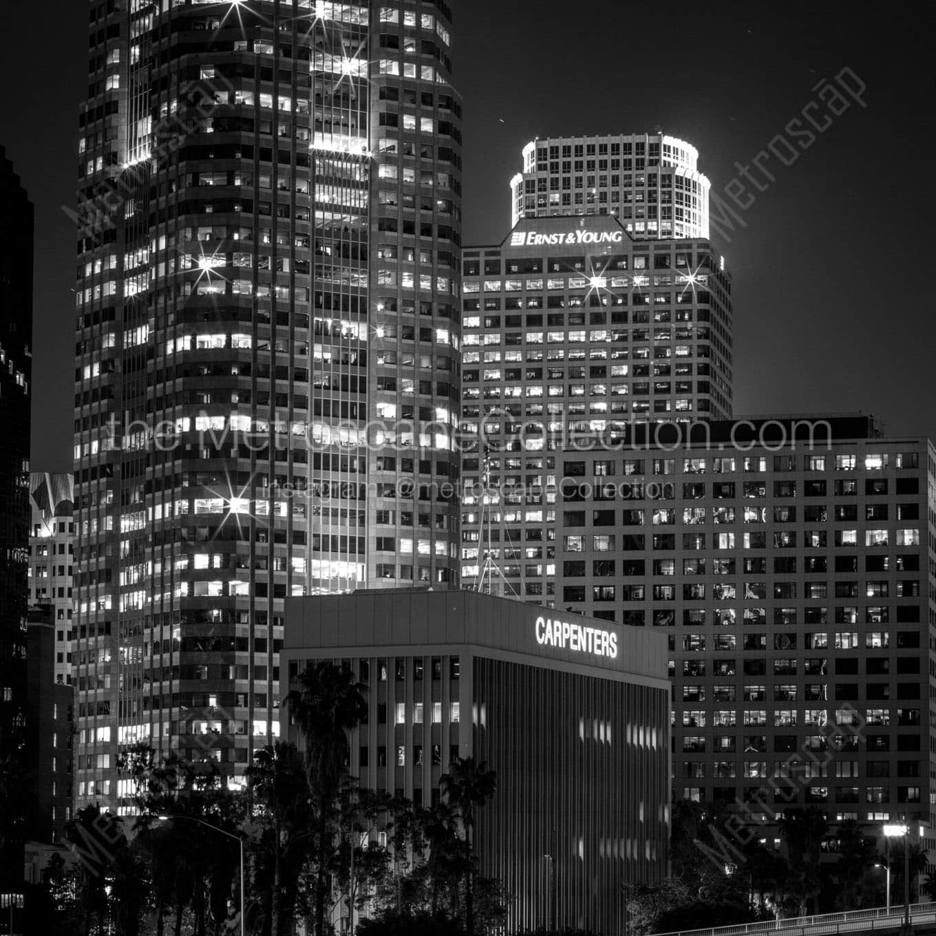 ernst young building downtown los angeles at night Black & White Wall Art