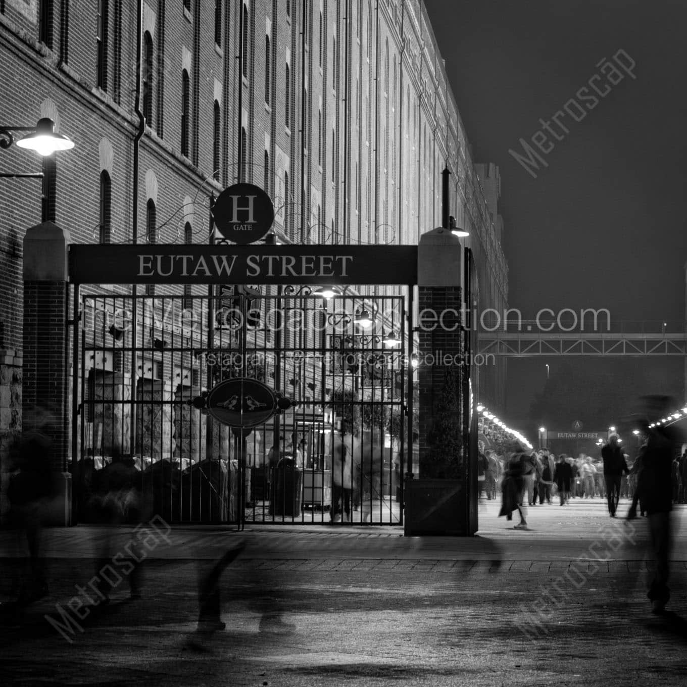 eutaw street behind oriole park camden yards Black & White Wall Art