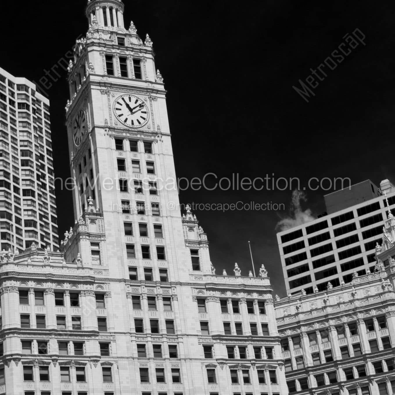 facade of wrigley building Black & White Wall Art