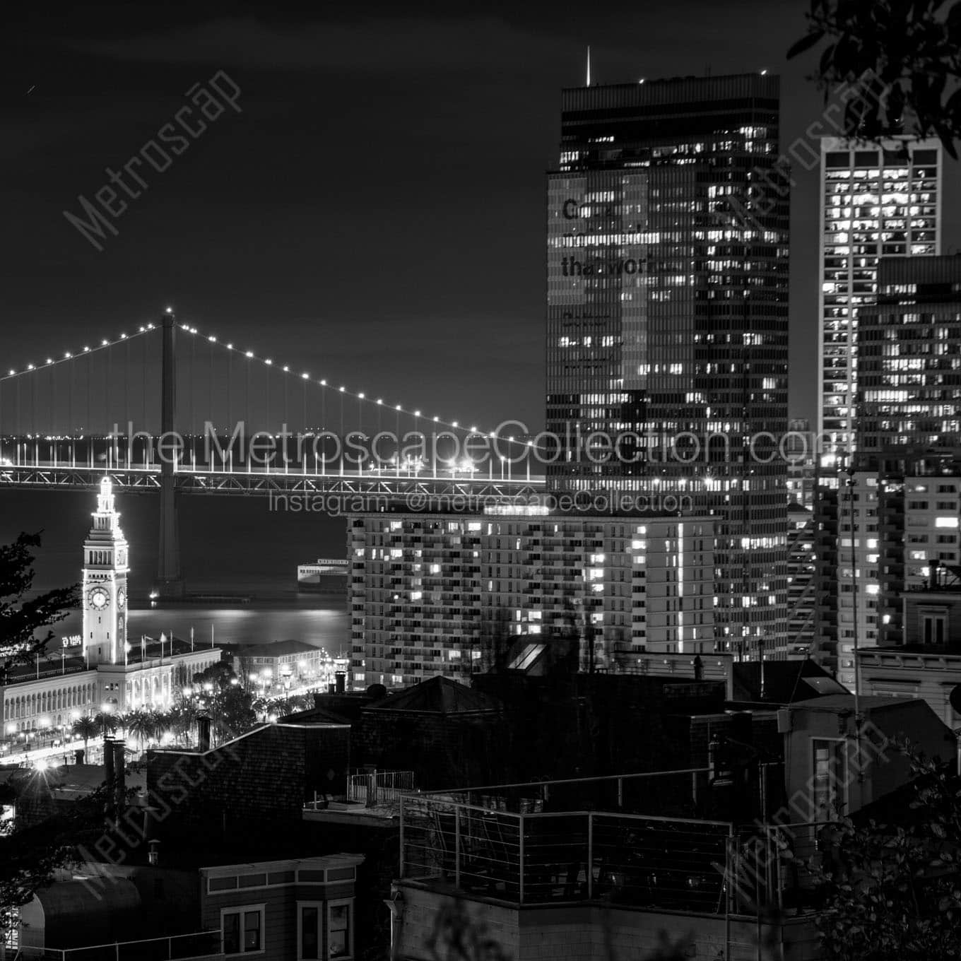 ferry building from telegraph hill Black & White Wall Art