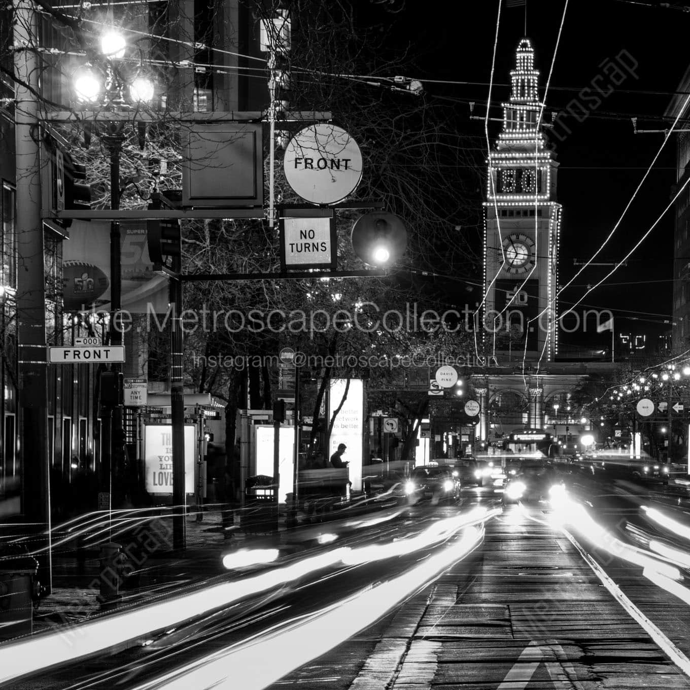 ferry building lit up sb50 Black & White Wall Art