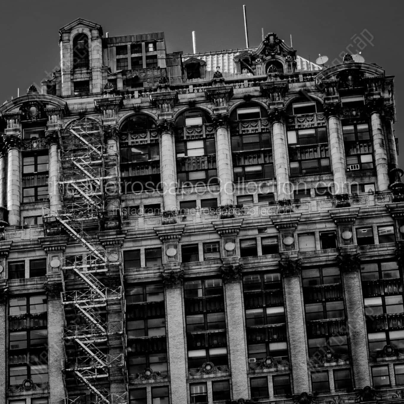 fire escape on book tower Black & White Wall Art