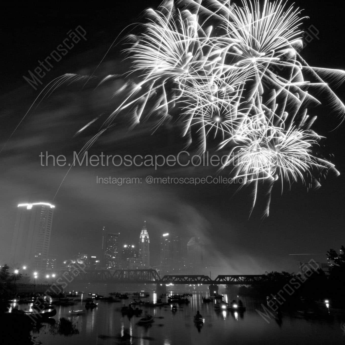 fireworks red white boom Black & White Wall Art